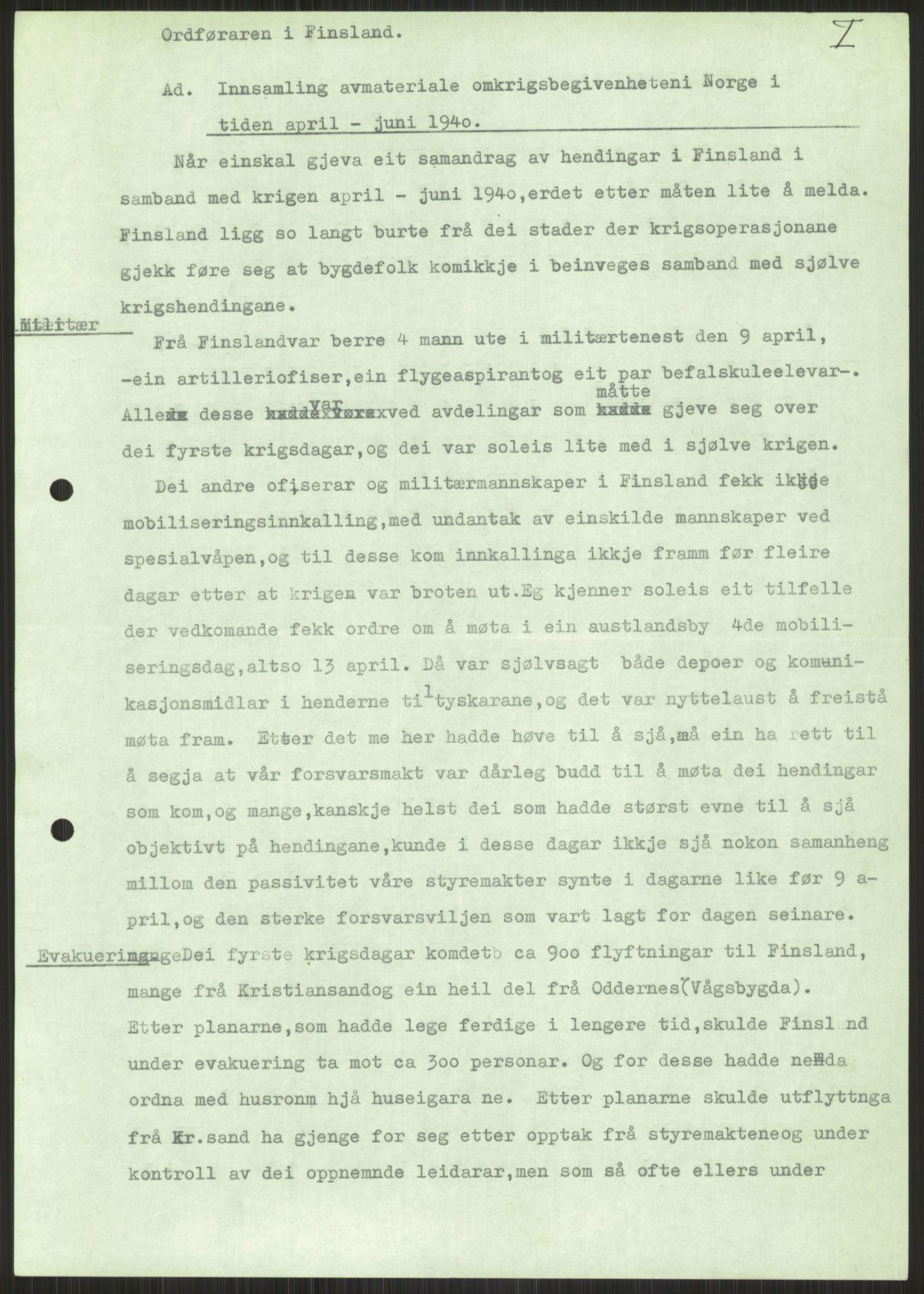 Forsvaret, Forsvarets krigshistoriske avdeling, AV/RA-RAFA-2017/Y/Ya/L0014: II-C-11-31 - Fylkesmenn.  Rapporter om krigsbegivenhetene 1940., 1940, p. 826