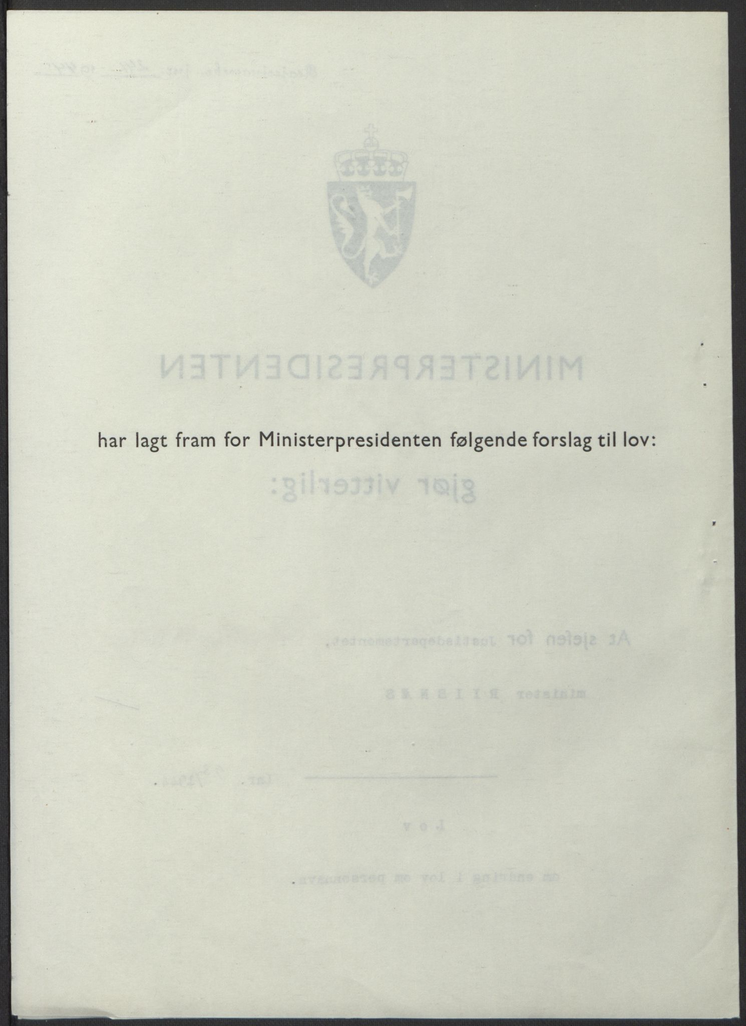 NS-administrasjonen 1940-1945 (Statsrådsekretariatet, de kommisariske statsråder mm), RA/S-4279/D/Db/L0100: Lover, 1944, p. 442