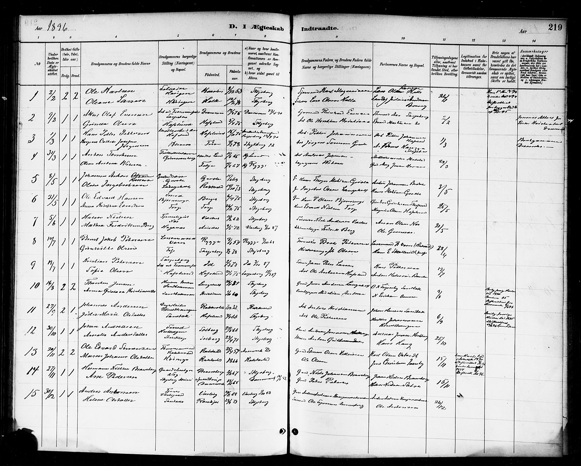Skjeberg prestekontor Kirkebøker, SAO/A-10923/F/Fa/L0009: Parish register (official) no. I 9, 1886-1897, p. 219