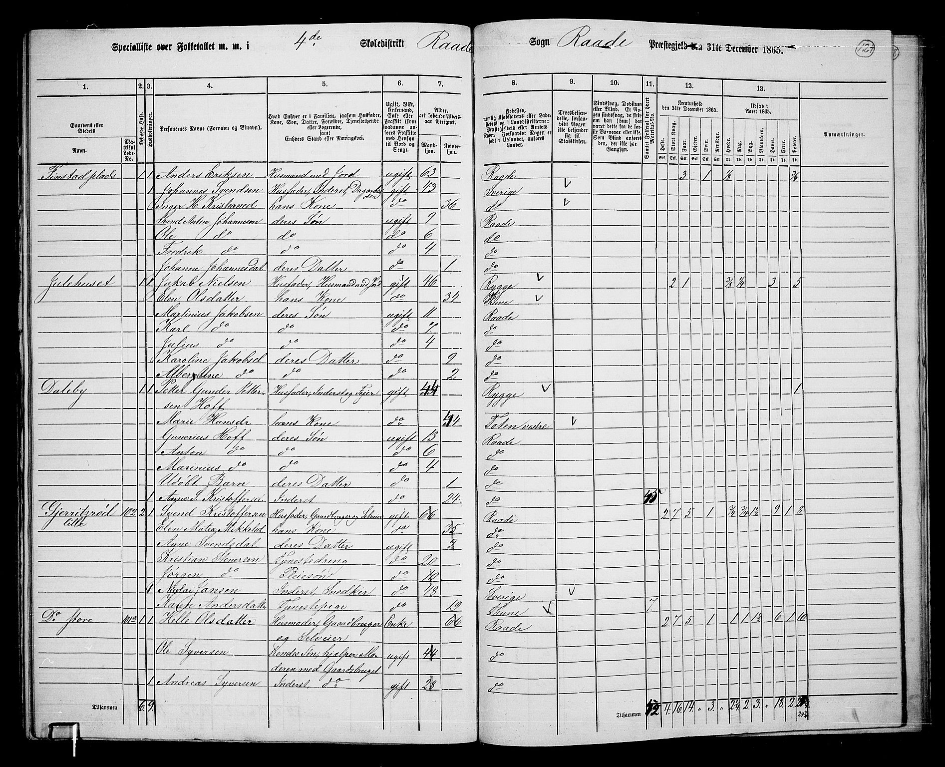 RA, 1865 census for Råde, 1865, p. 111