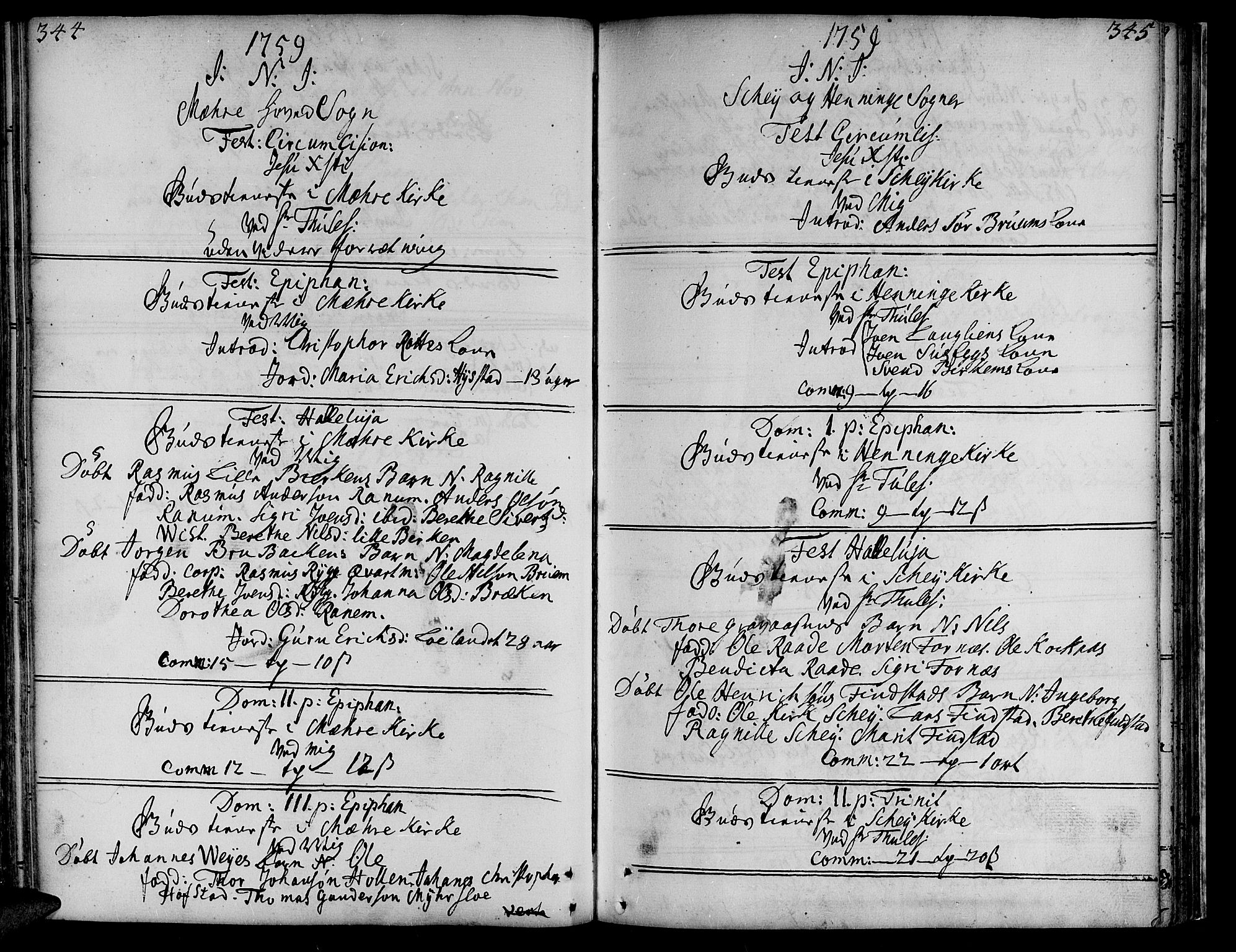 Ministerialprotokoller, klokkerbøker og fødselsregistre - Nord-Trøndelag, SAT/A-1458/735/L0330: Parish register (official) no. 735A01, 1740-1766, p. 344-345