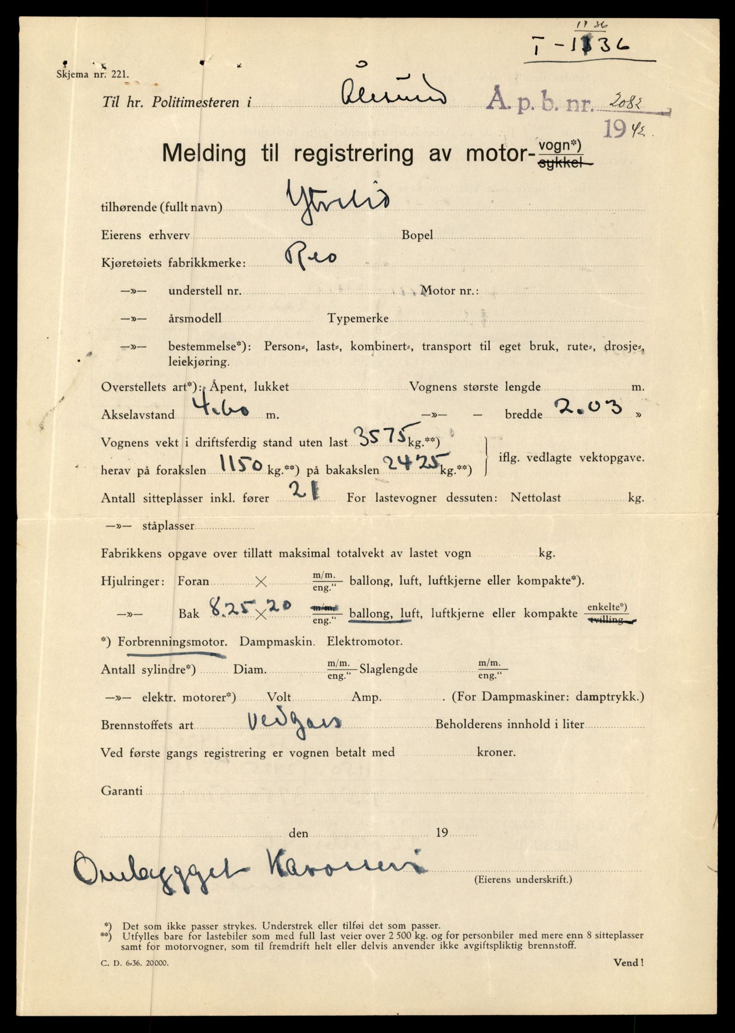 Møre og Romsdal vegkontor - Ålesund trafikkstasjon, AV/SAT-A-4099/F/Fe/L0010: Registreringskort for kjøretøy T 1050 - T 1169, 1927-1998, p. 2413