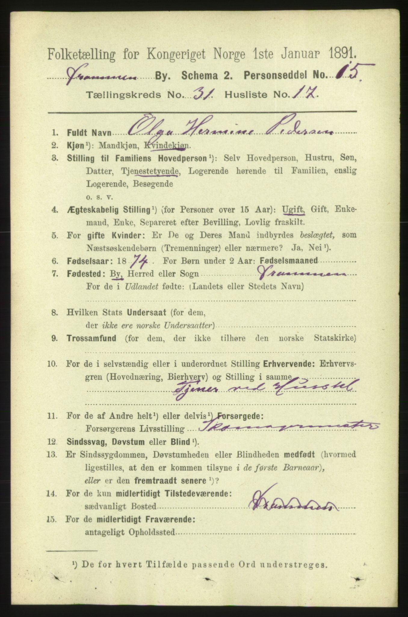 RA, 1891 census for 0602 Drammen, 1891, p. 18901