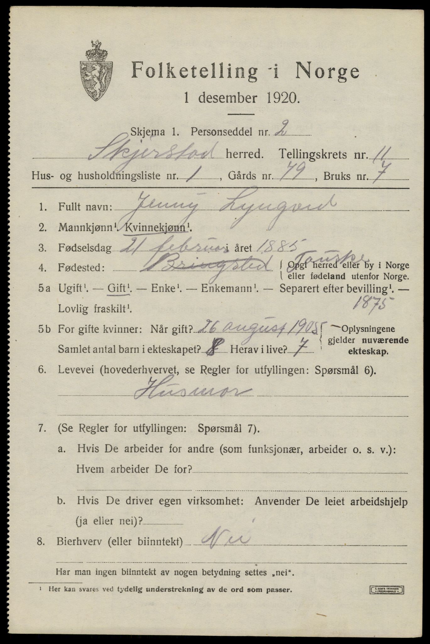 SAT, 1920 census for Skjerstad, 1920, p. 4205