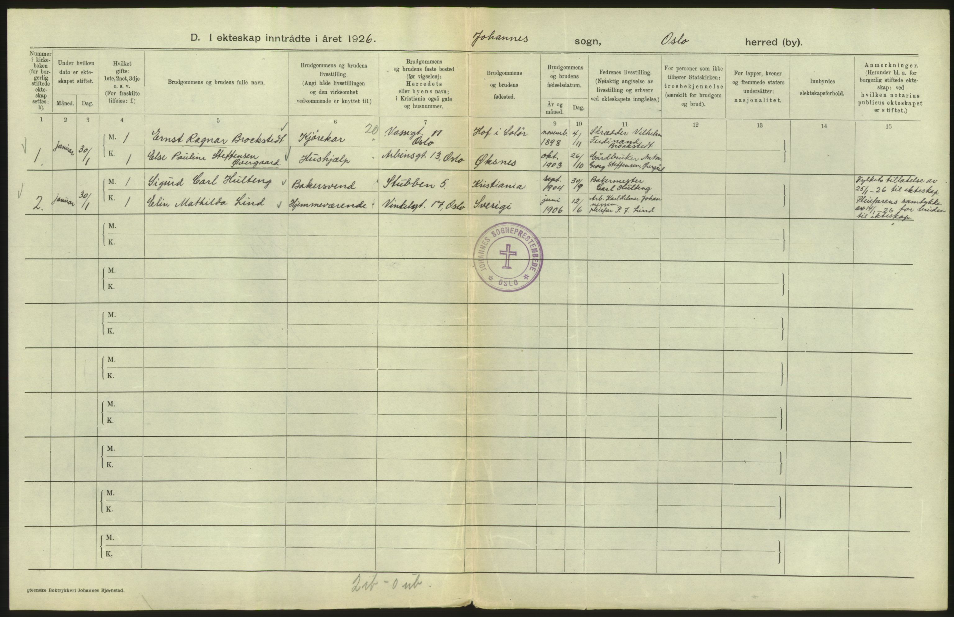 Statistisk sentralbyrå, Sosiodemografiske emner, Befolkning, AV/RA-S-2228/D/Df/Dfc/Dfcf/L0008: Oslo: Gifte, 1926, p. 136