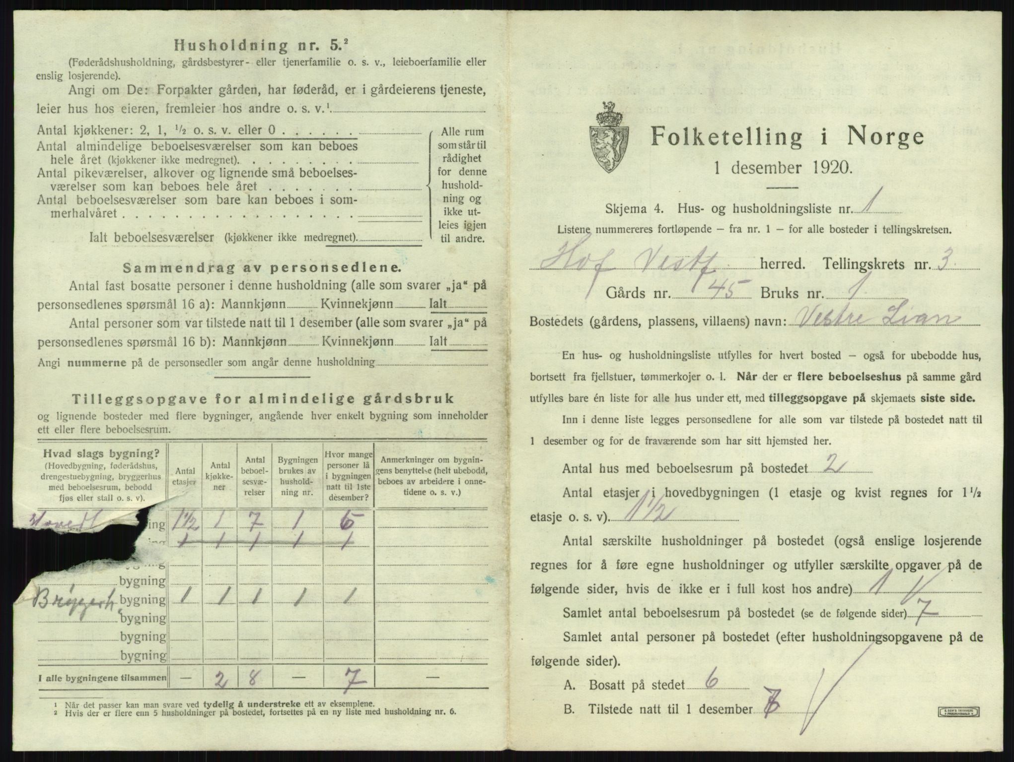 SAKO, 1920 census for Hof, 1920, p. 542