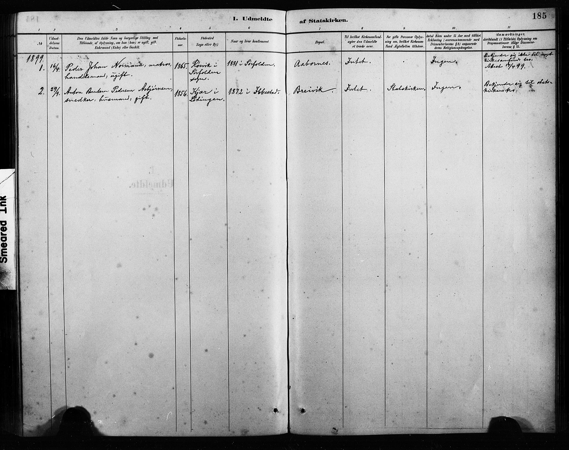 Ministerialprotokoller, klokkerbøker og fødselsregistre - Nordland, AV/SAT-A-1459/858/L0834: Parish register (copy) no. 858C01, 1884-1904, p. 185