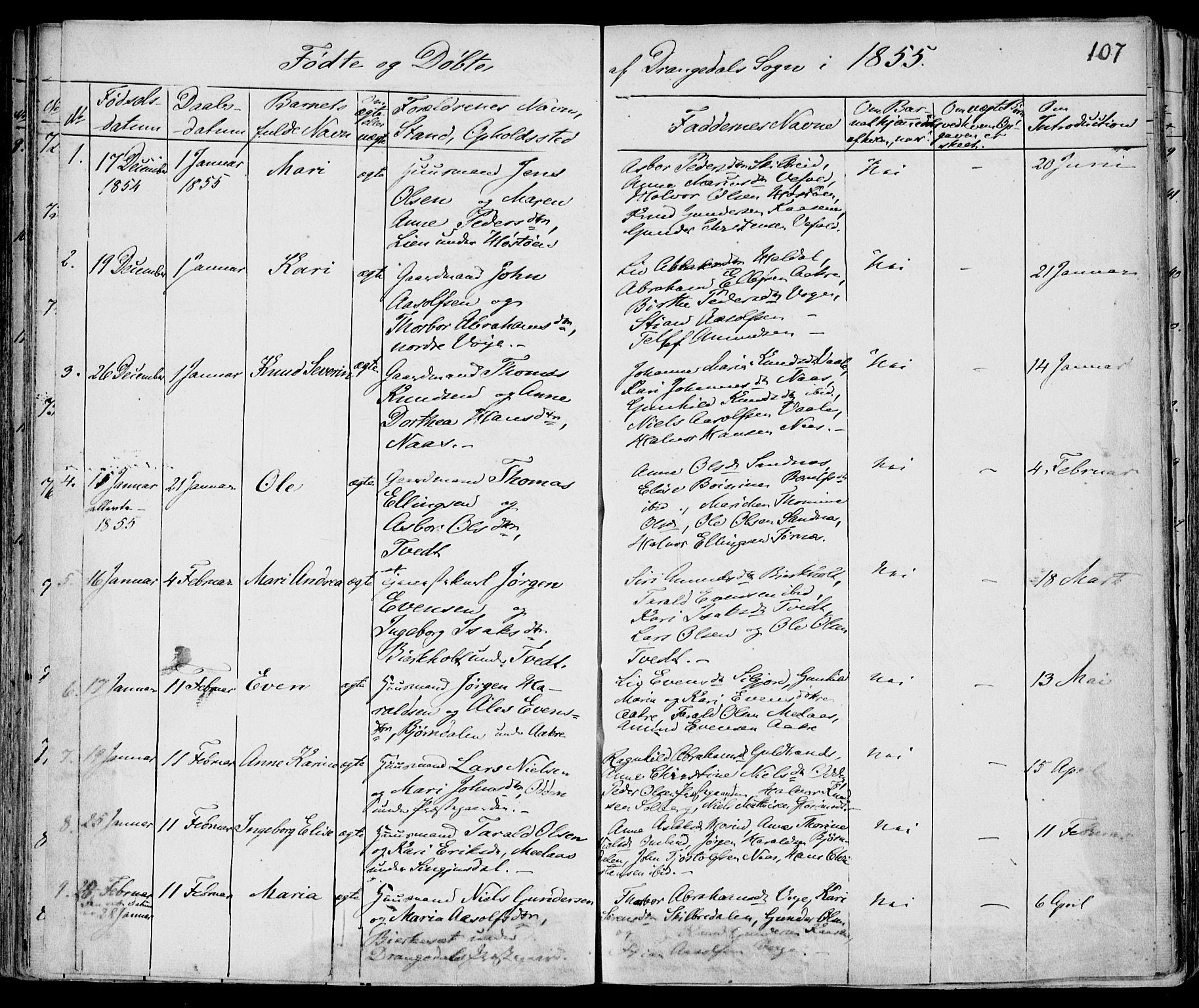 Drangedal kirkebøker, SAKO/A-258/F/Fa/L0007a: Parish register (official) no. 7a, 1837-1856, p. 107