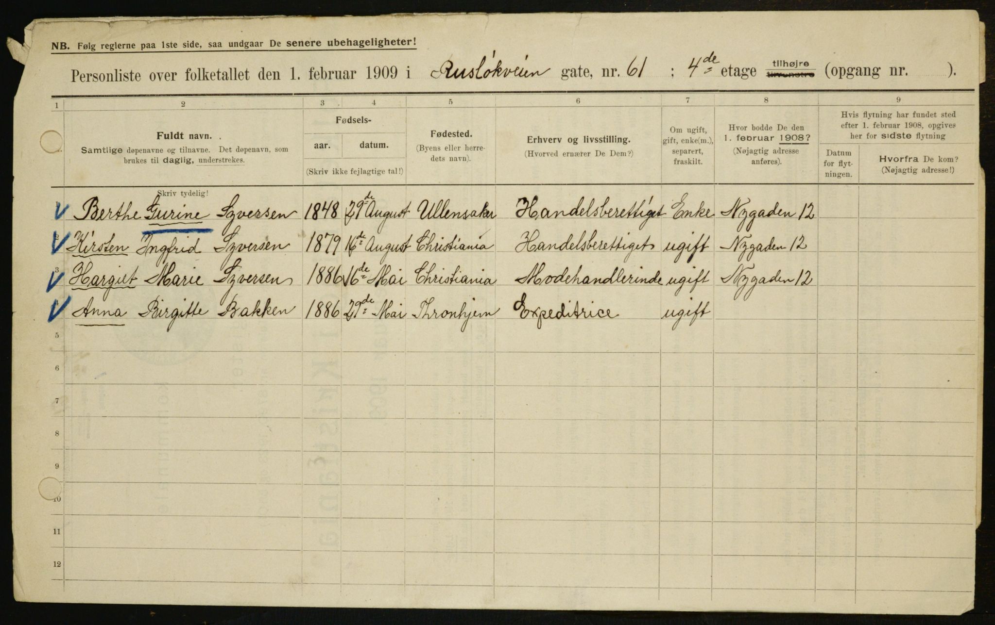 OBA, Municipal Census 1909 for Kristiania, 1909, p. 77786