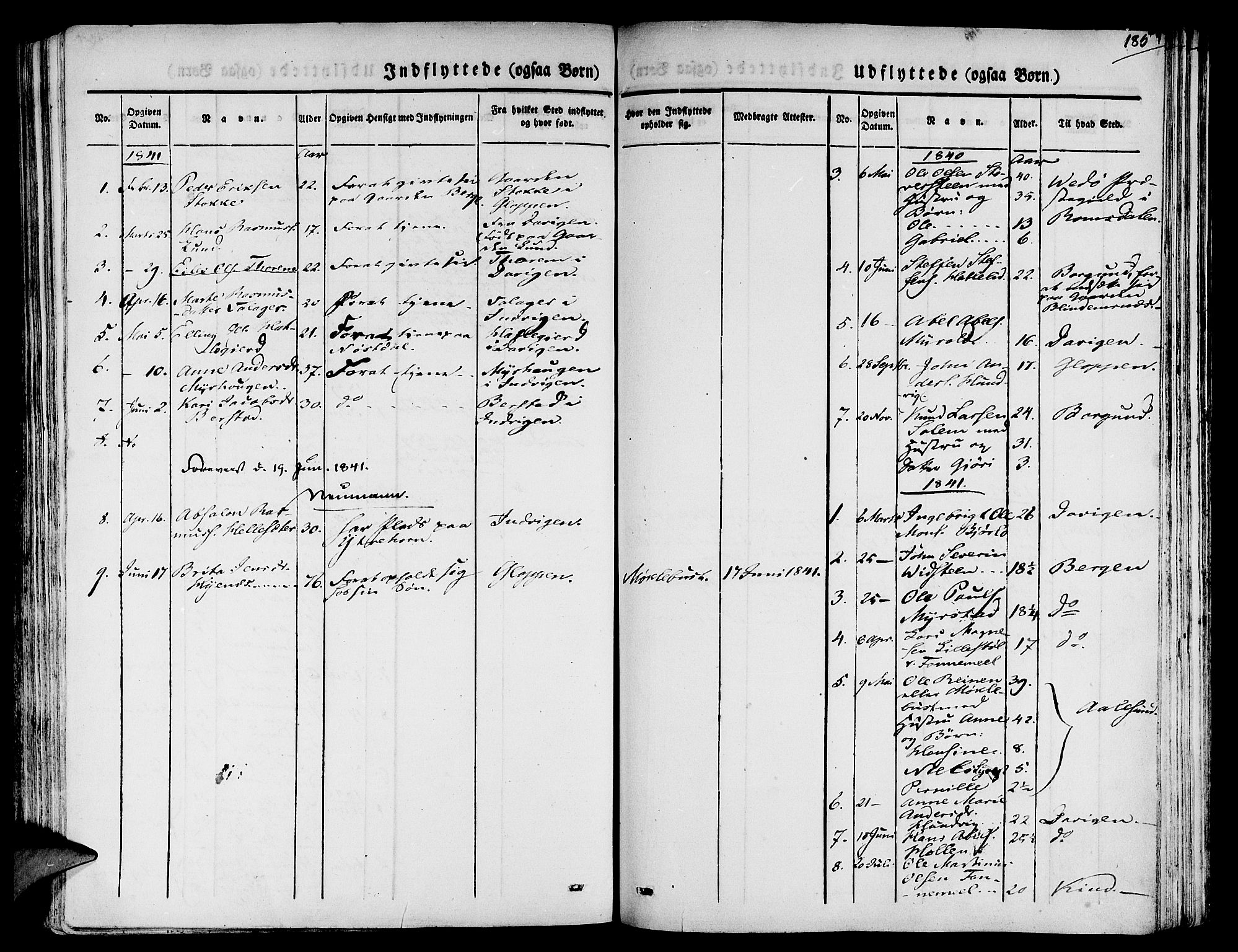 Eid sokneprestembete, SAB/A-82301/H/Haa/Haaa/L0006: Parish register (official) no. A 6, 1831-1843, p. 185