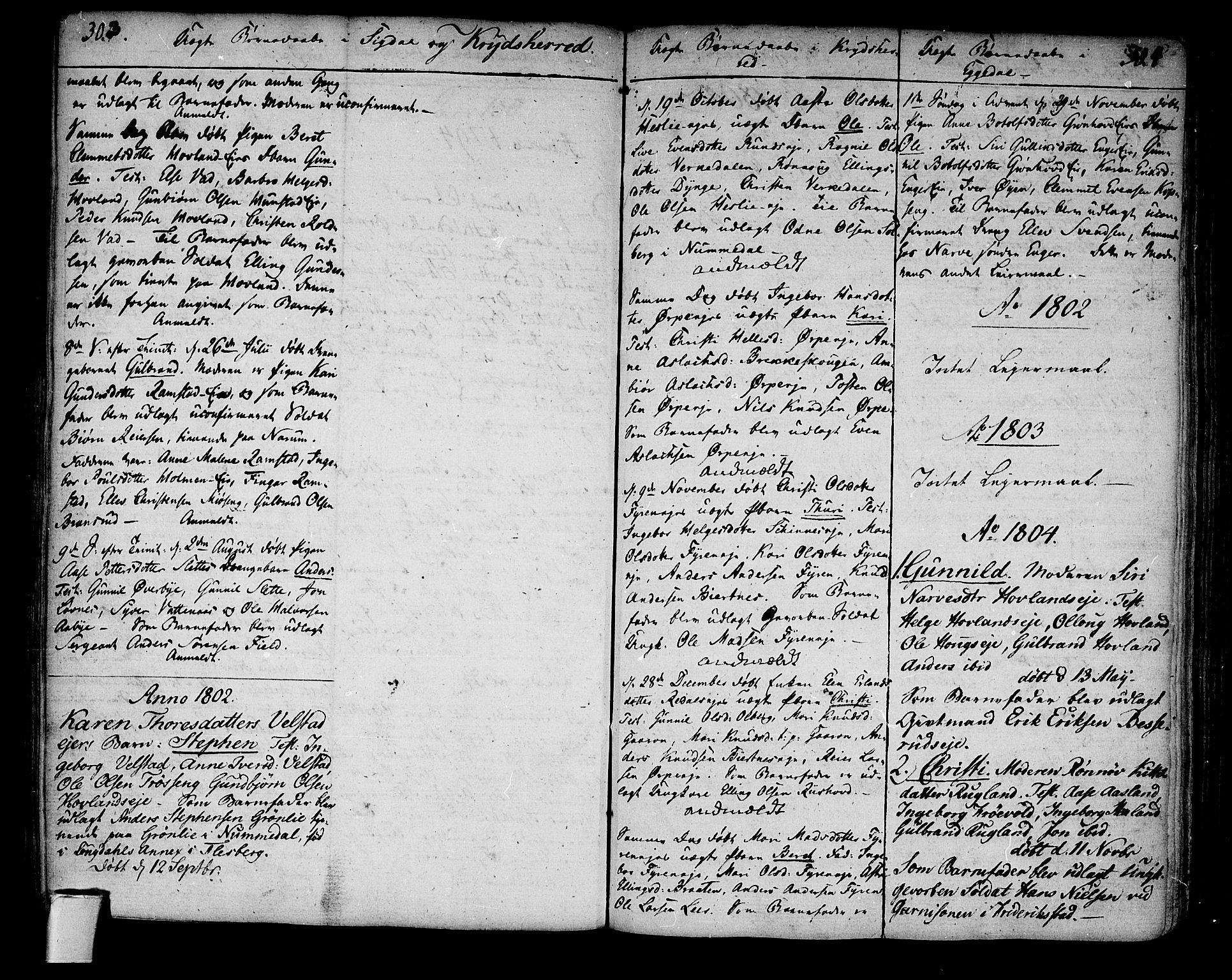 Sigdal kirkebøker, SAKO/A-245/F/Fa/L0003: Parish register (official) no. I 3, 1793-1811, p. 303-304