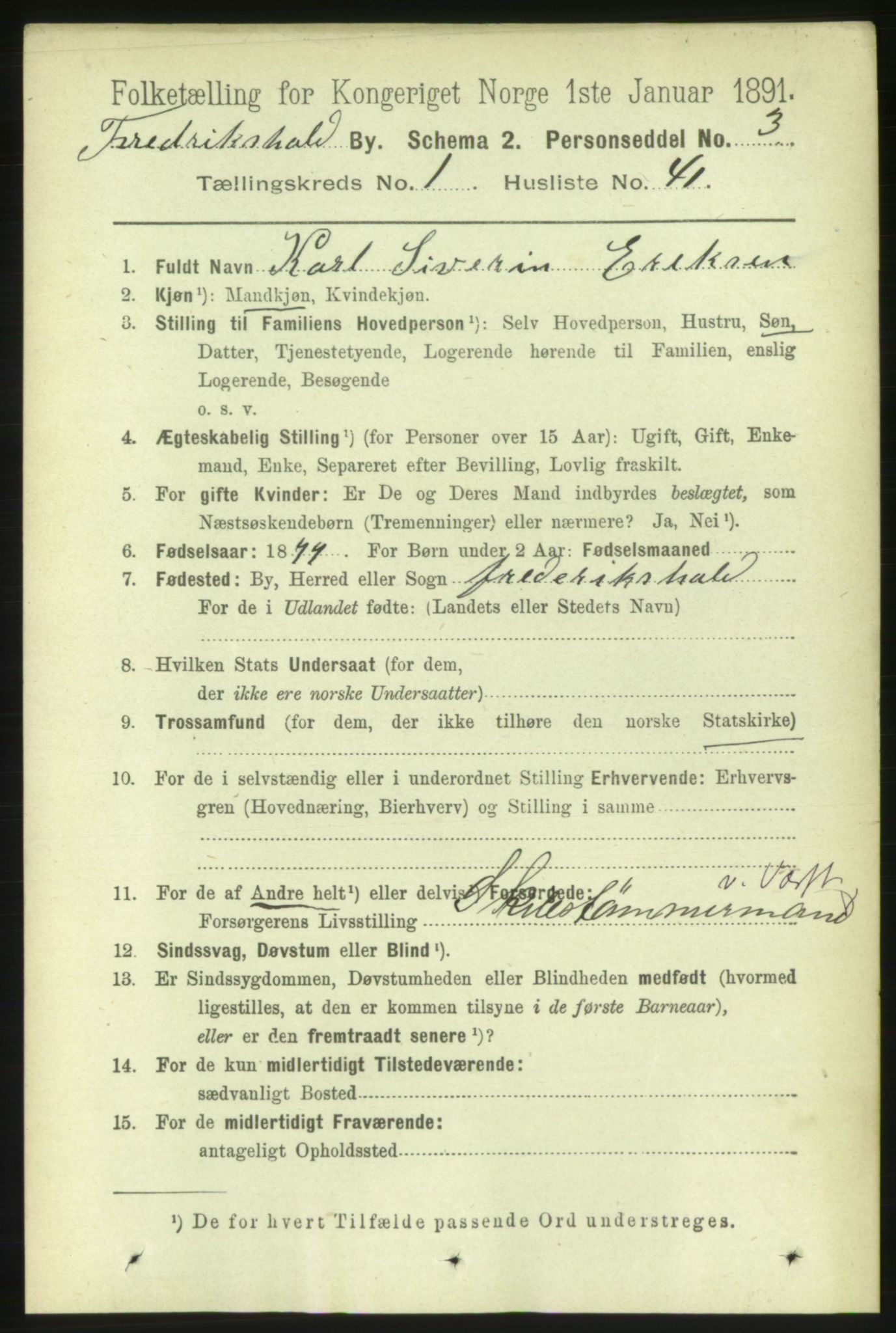 RA, 1891 census for 0101 Fredrikshald, 1891, p. 2324