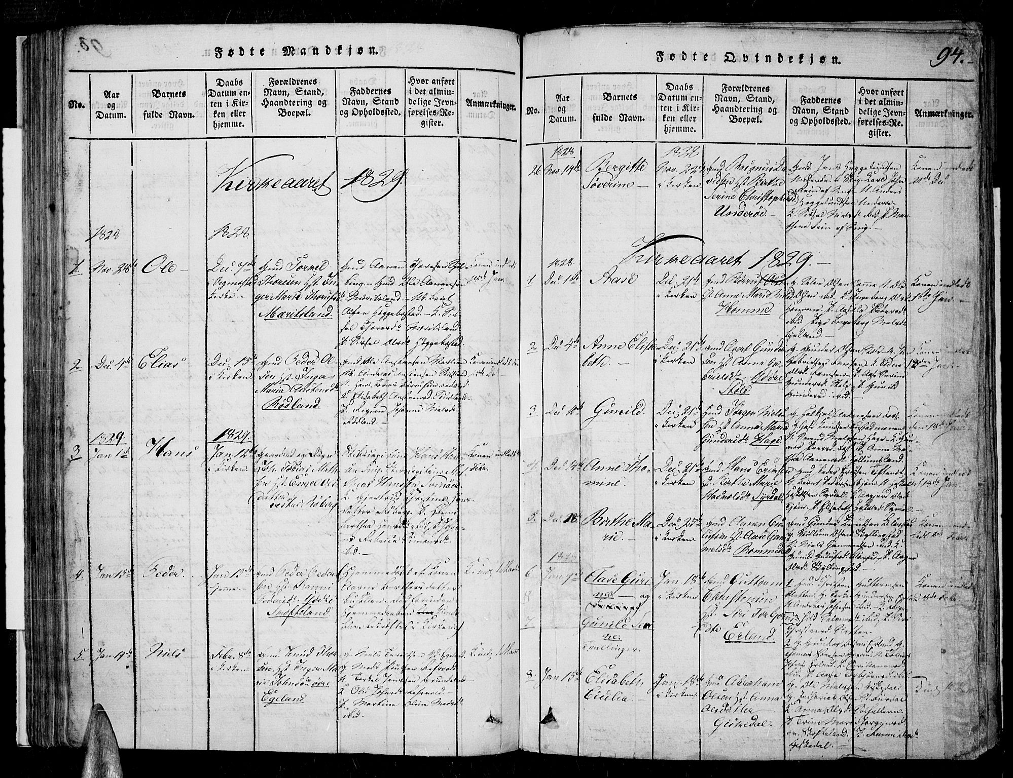 Sør-Audnedal sokneprestkontor, SAK/1111-0039/F/Fa/Fab/L0005: Parish register (official) no. A 5, 1816-1830, p. 94