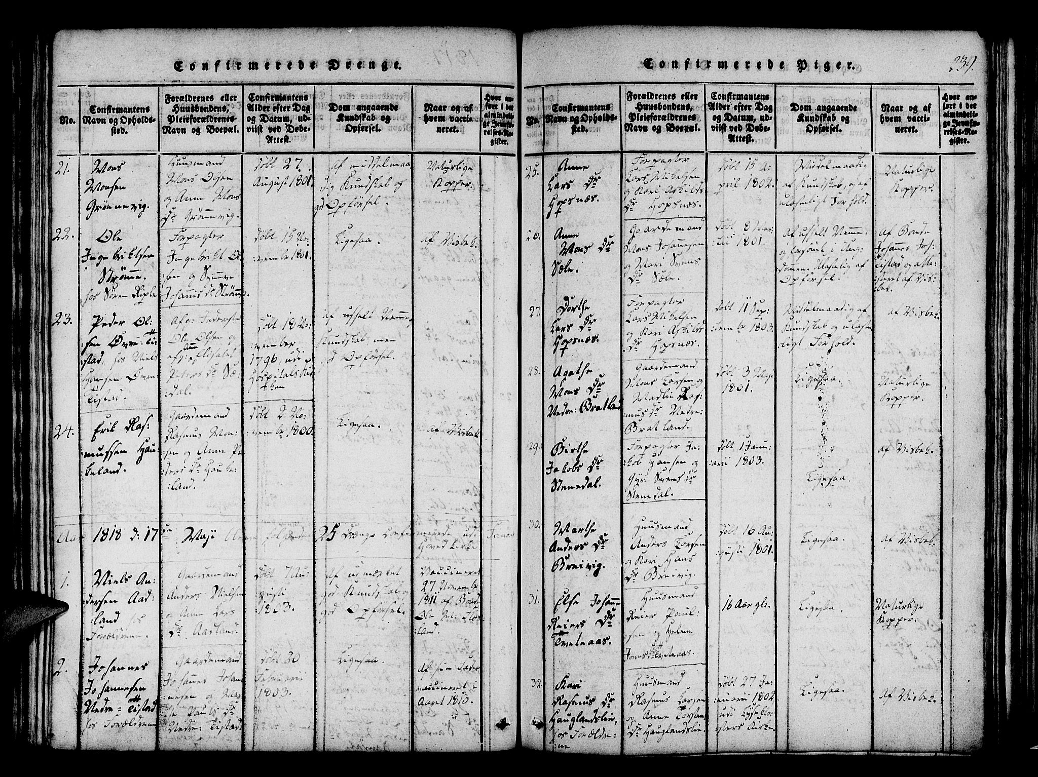 Fana Sokneprestembete, AV/SAB-A-75101/H/Haa/Haaa/L0007: Parish register (official) no. A 7, 1816-1828, p. 239