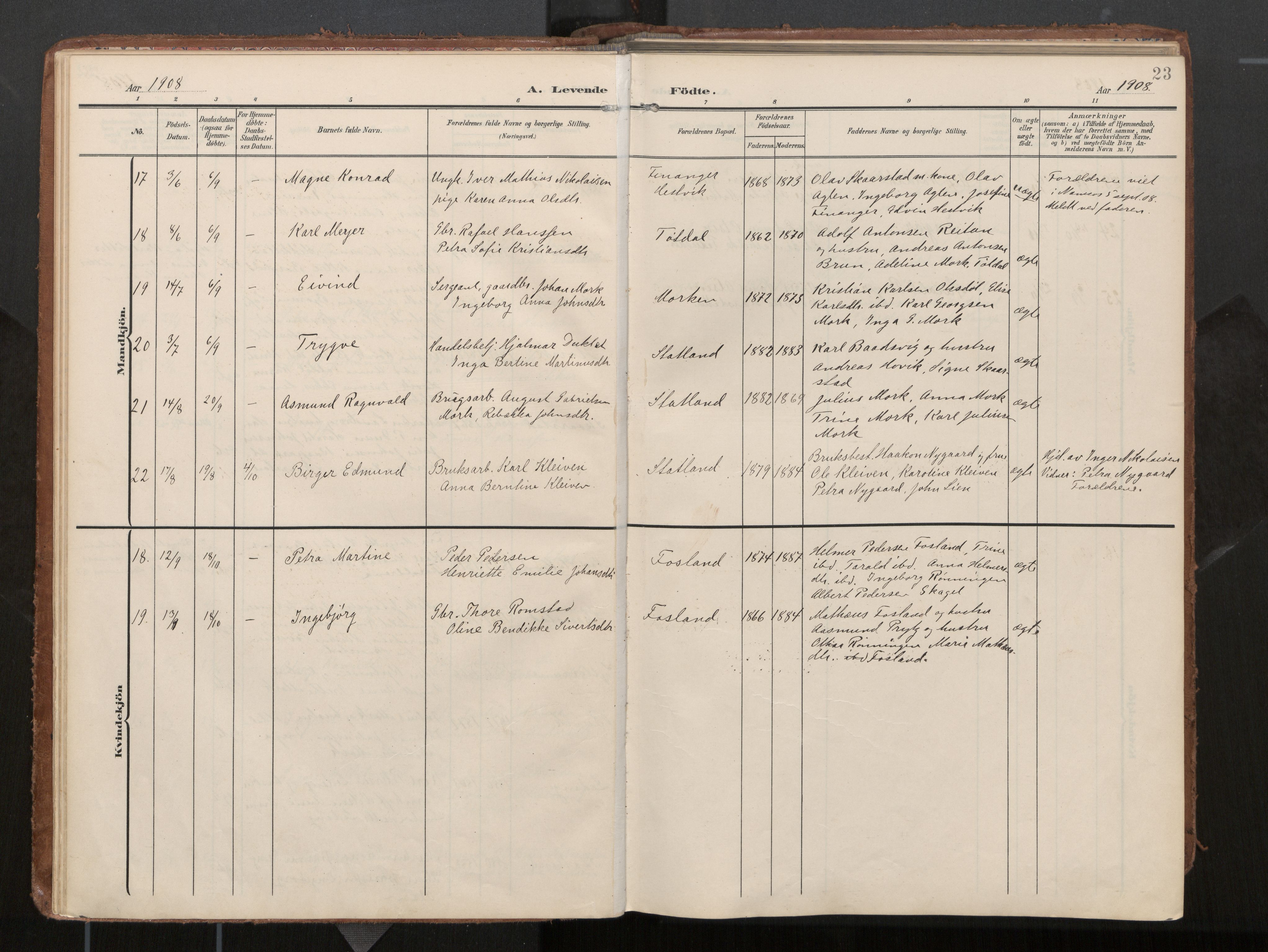 Ministerialprotokoller, klokkerbøker og fødselsregistre - Nord-Trøndelag, AV/SAT-A-1458/774/L0629: Parish register (official), 1904-1926, p. 23