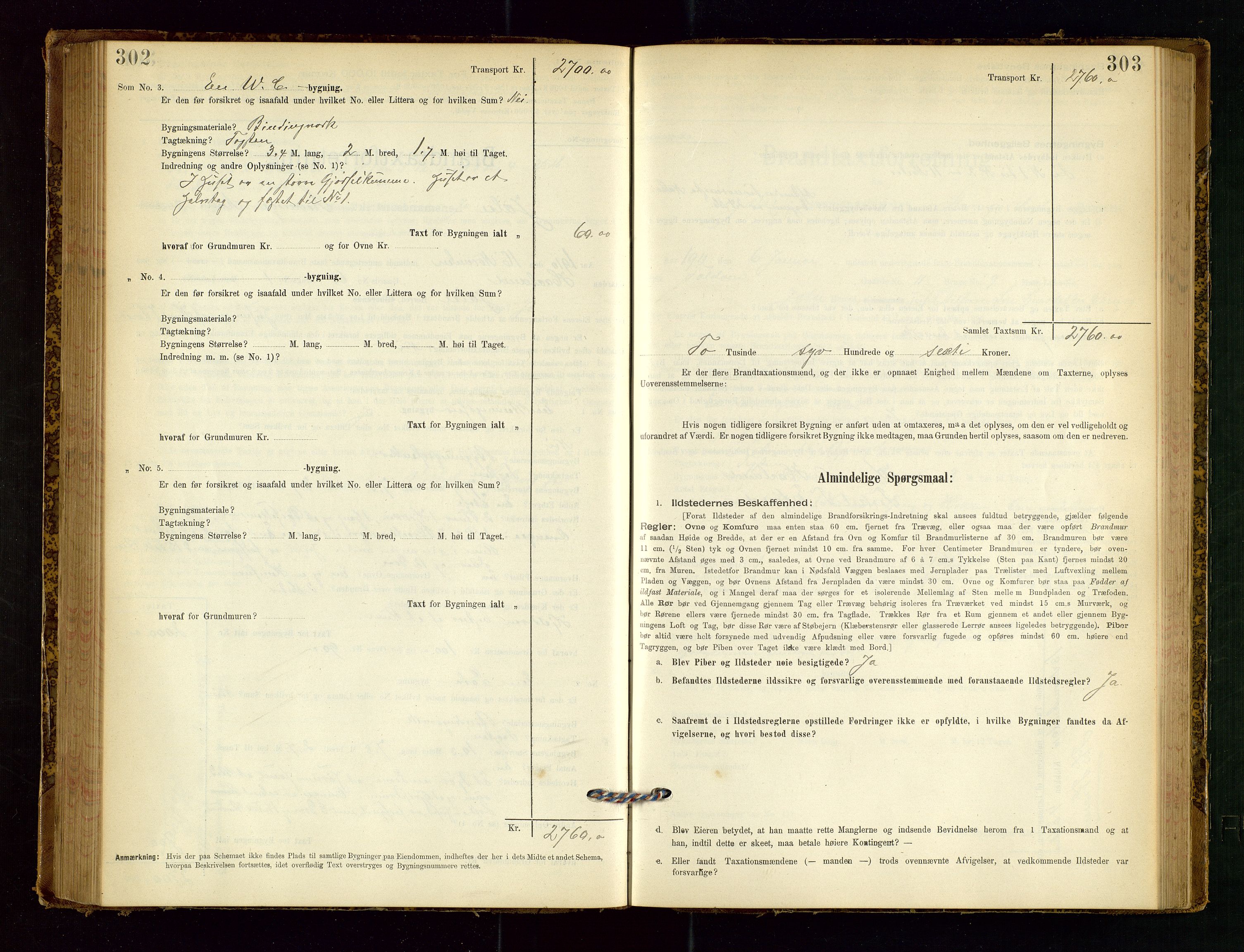 Jelsa lensmannskontor, SAST/A-100360/Gob/L0001: "Brandtaxationsprotocol", 1895-1918, p. 302-303