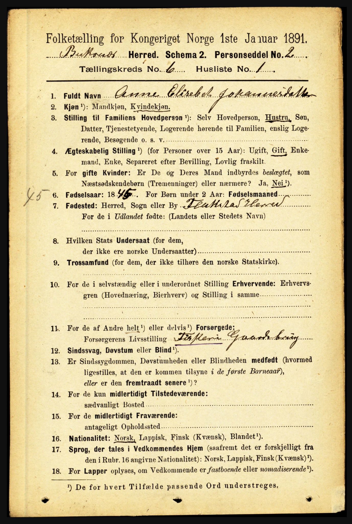 RA, 1891 census for 1860 Buksnes, 1891, p. 4524