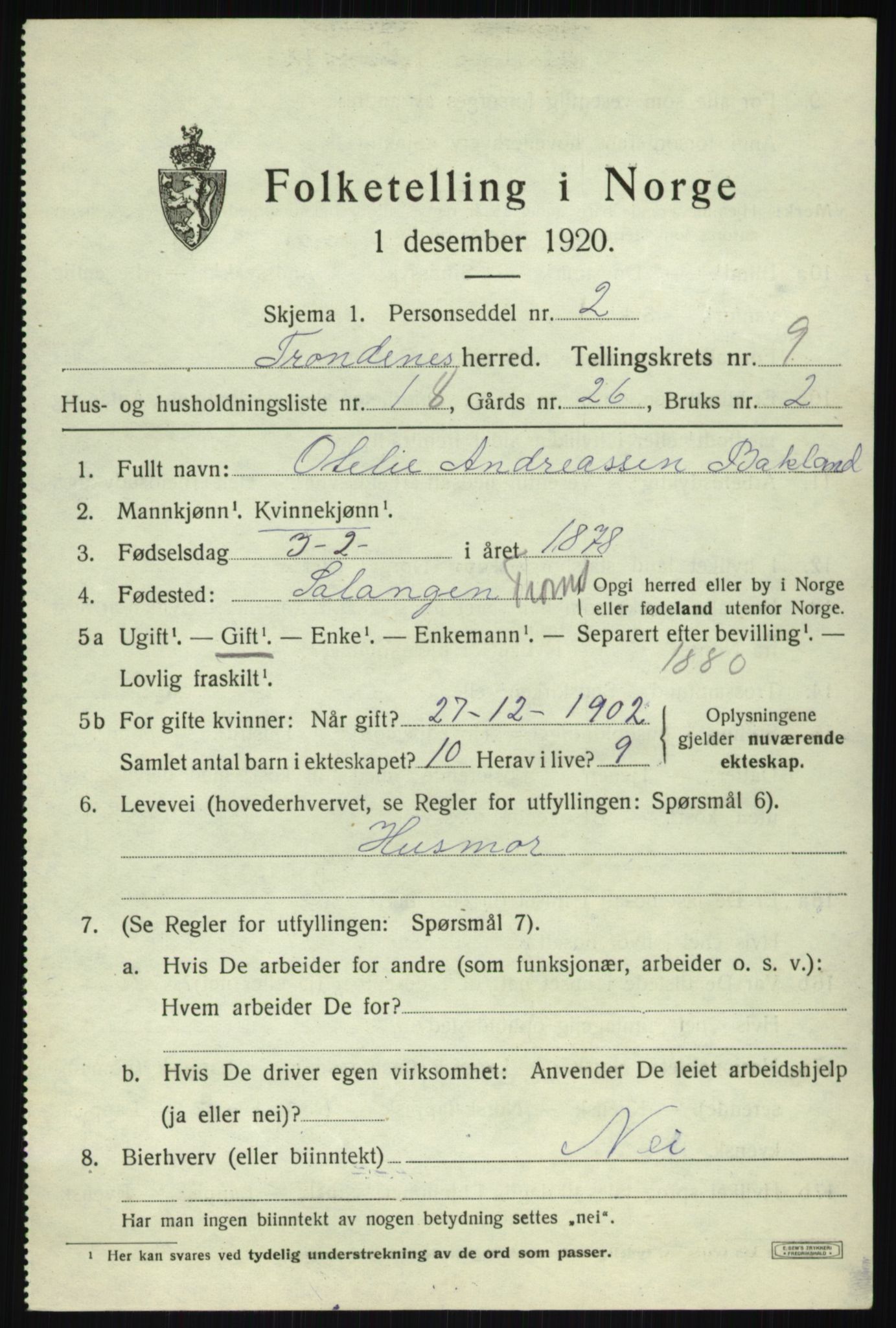 SATØ, 1920 census for Trondenes, 1920, p. 7633