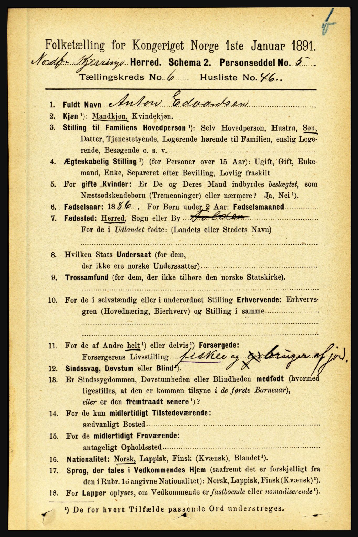 RA, 1891 census for 1846 Nordfold-Kjerringøy, 1891, p. 1688