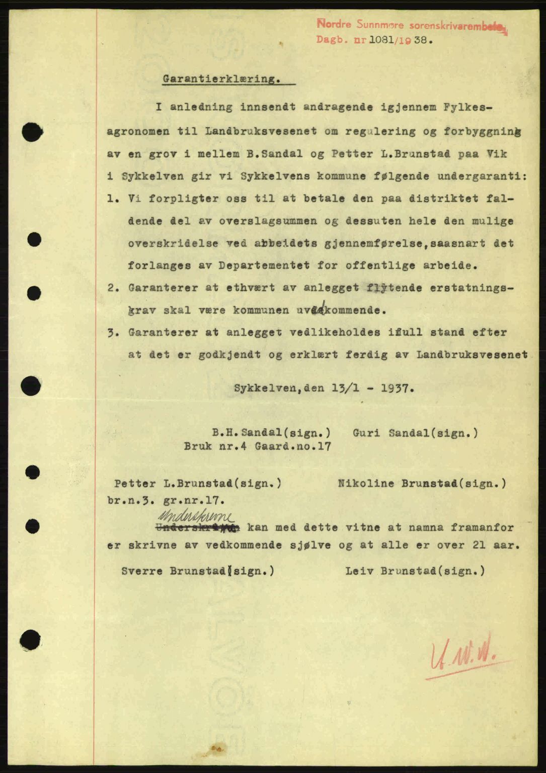 Nordre Sunnmøre sorenskriveri, AV/SAT-A-0006/1/2/2C/2Ca: Mortgage book no. B1-6, 1938-1942, Diary no: : 1081/1938