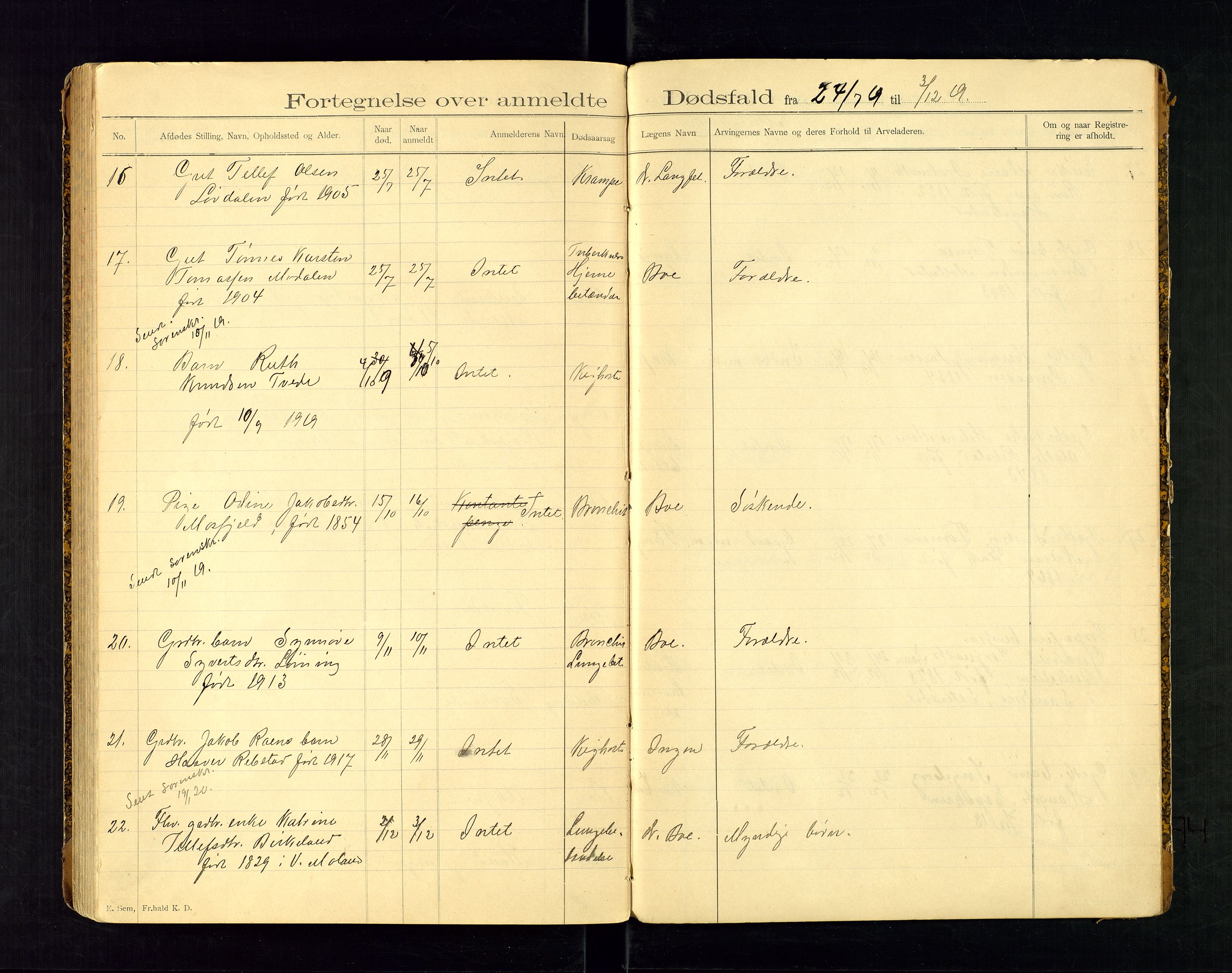 Birkenes lensmannskontor, AV/SAK-1241-0004/F/Fe/L0001/0001: Dødsfallsprotokoller / Dødsfallsprotokoll, 1898-1920