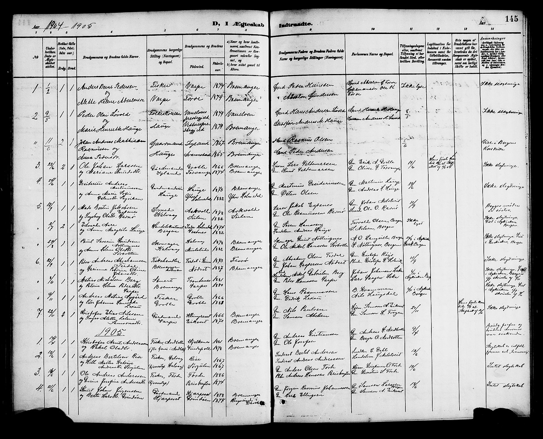 Bremanger sokneprestembete, SAB/A-82201/H/Hab/Haba/L0003: Parish register (copy) no. A 3, 1890-1908, p. 145