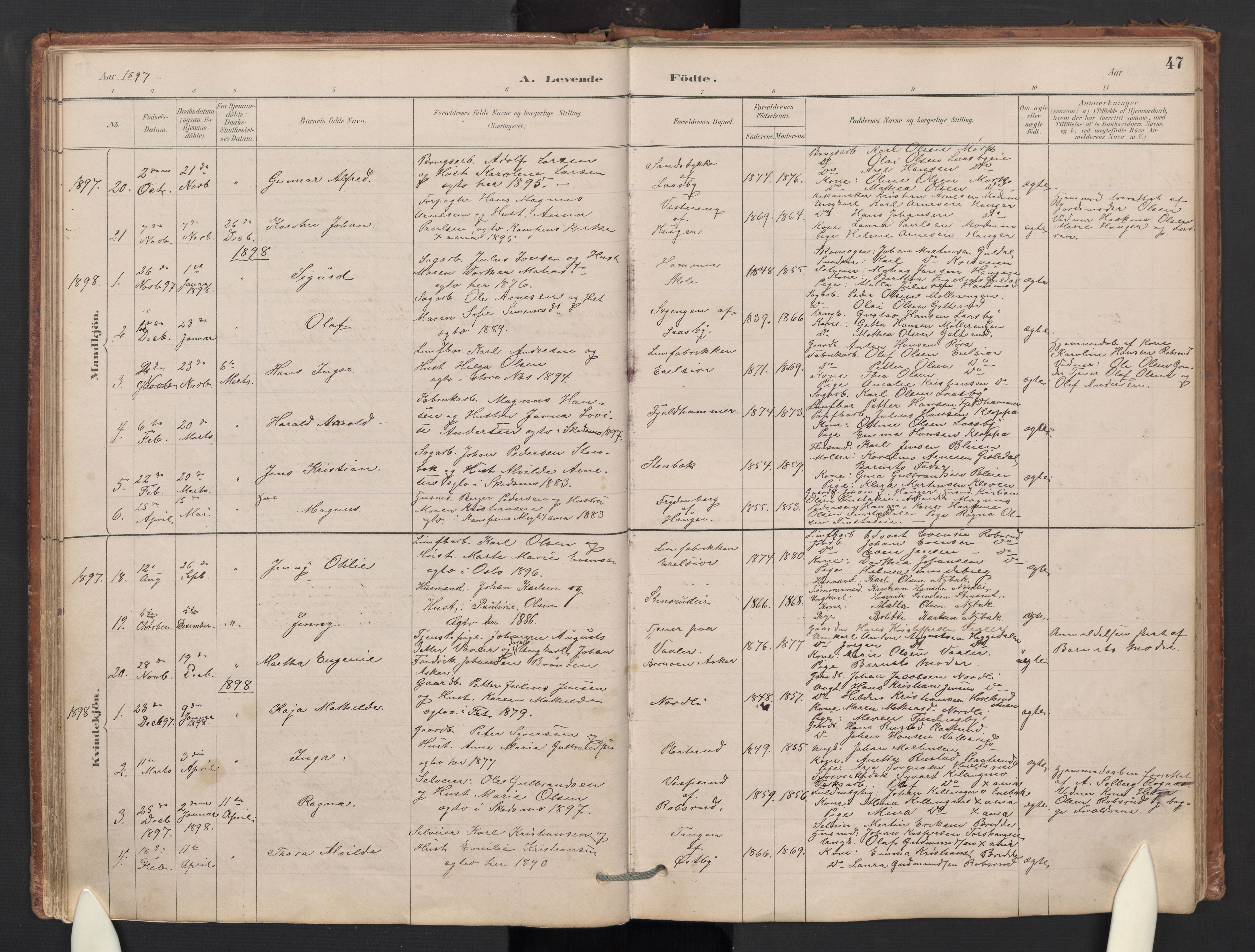 Skedsmo prestekontor Kirkebøker, SAO/A-10033a/G/Gb/L0001: Parish register (copy) no. II 1, 1883-1903, p. 47