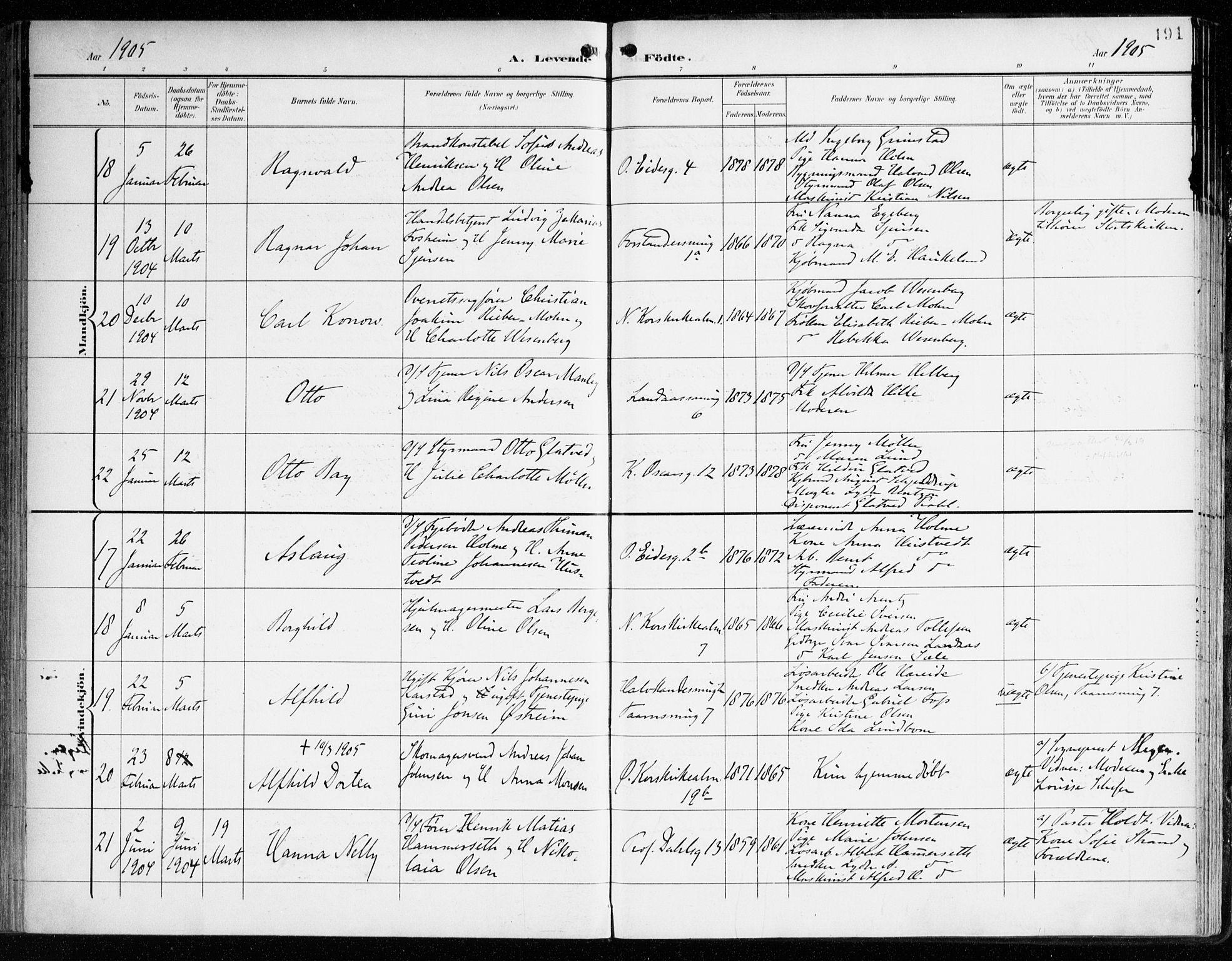 Korskirken sokneprestembete, AV/SAB-A-76101/H/Haa/L0023: Parish register (official) no. B 9, 1899-1908, p. 191