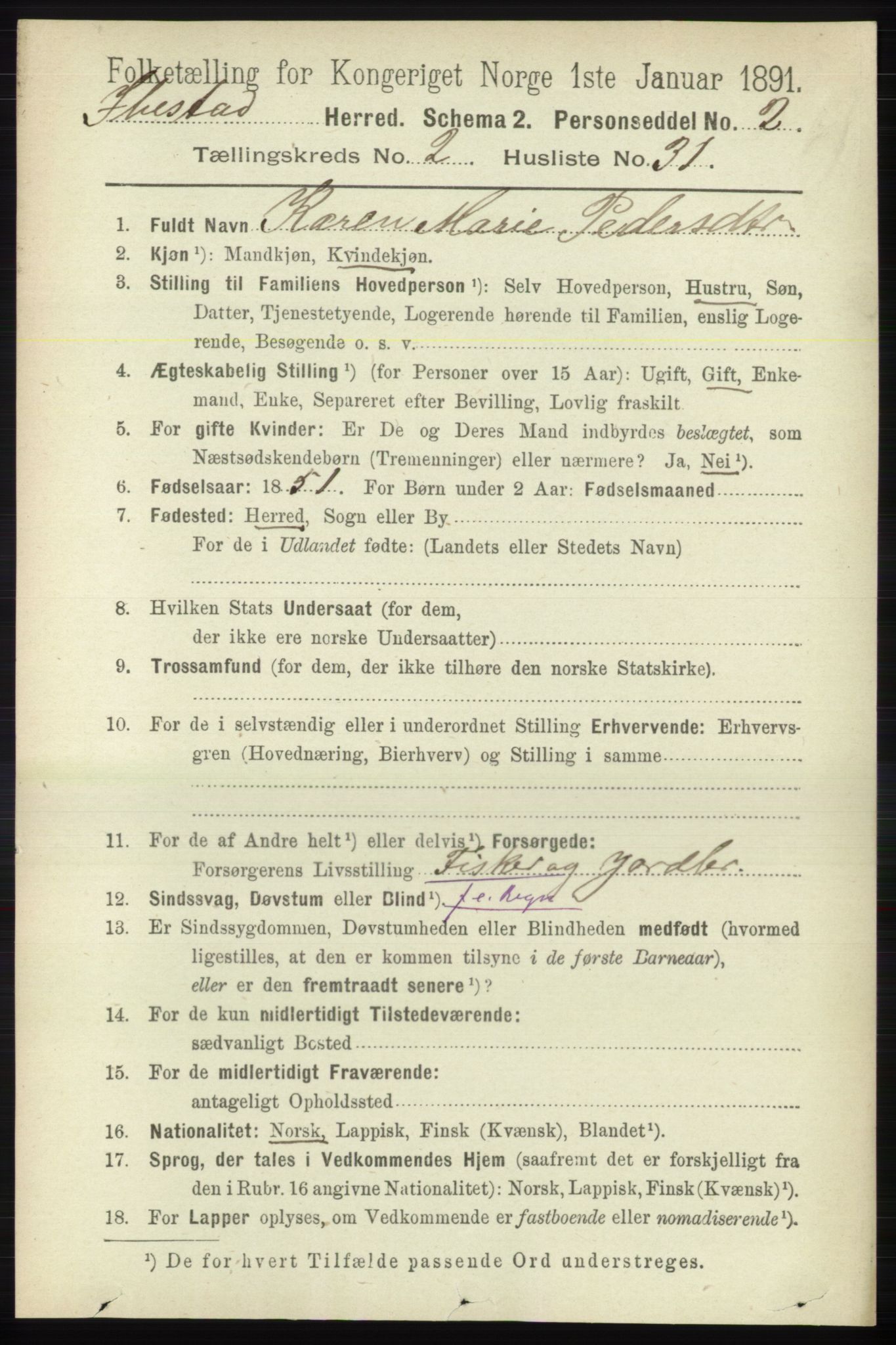 RA, 1891 census for 1917 Ibestad, 1891, p. 1003