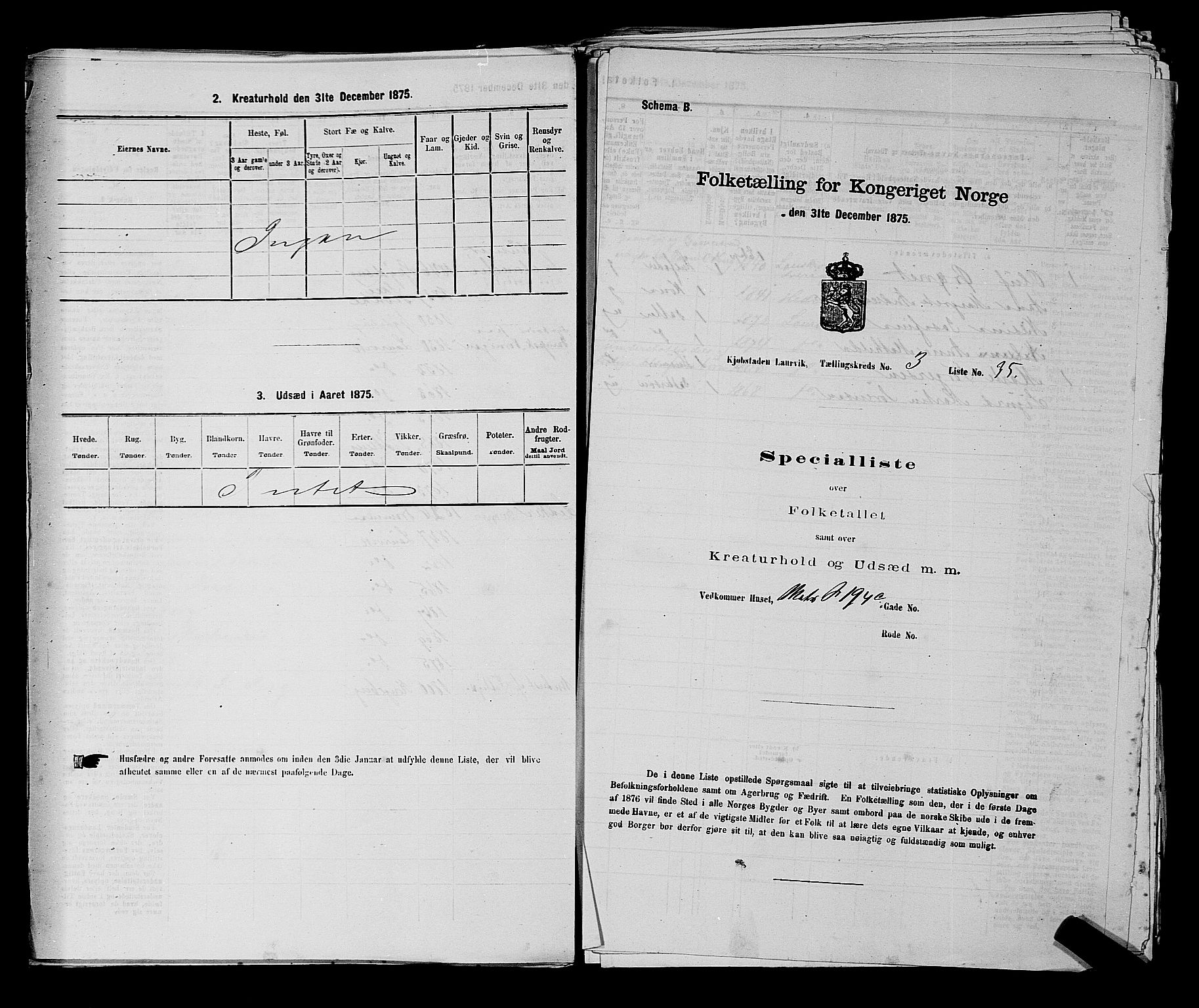 SAKO, 1875 census for 0707P Larvik, 1875, p. 585