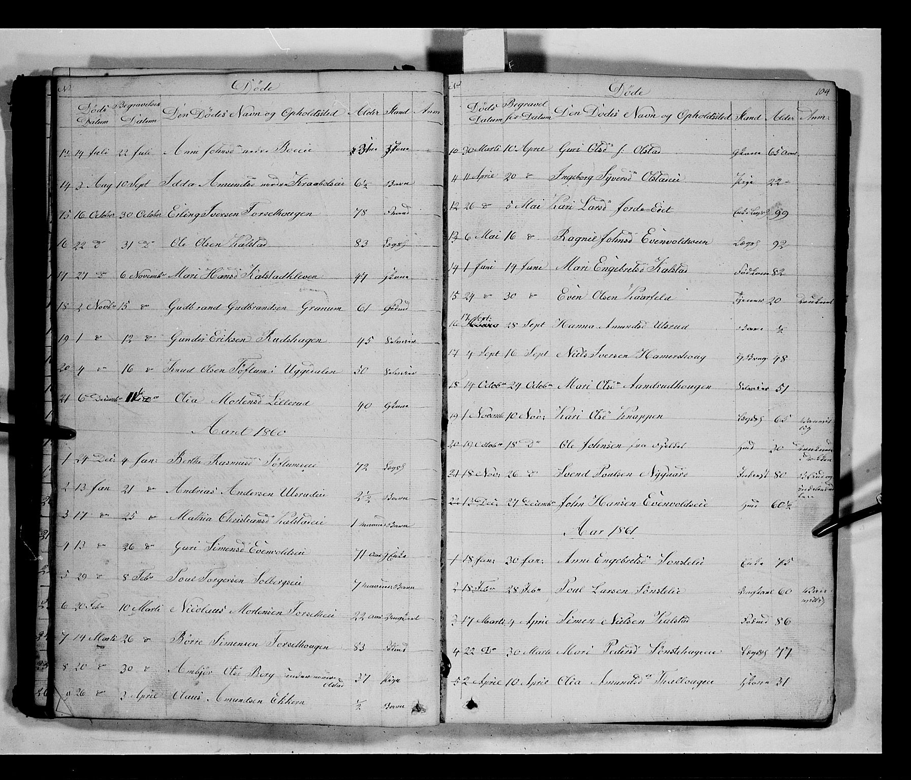 Gausdal prestekontor, SAH/PREST-090/H/Ha/Hab/L0005: Parish register (copy) no. 5, 1846-1867, p. 104