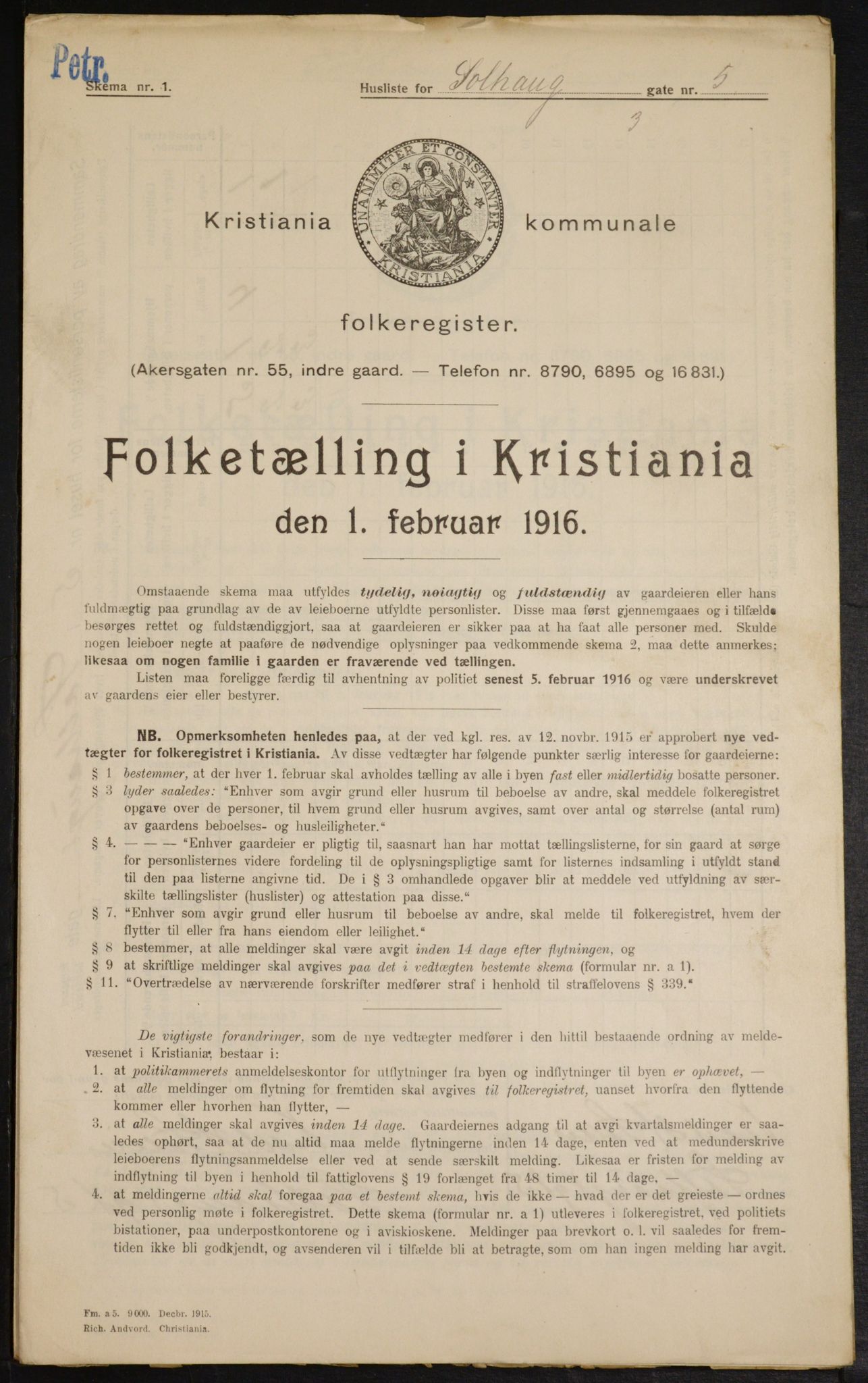 OBA, Municipal Census 1916 for Kristiania, 1916, p. 101900