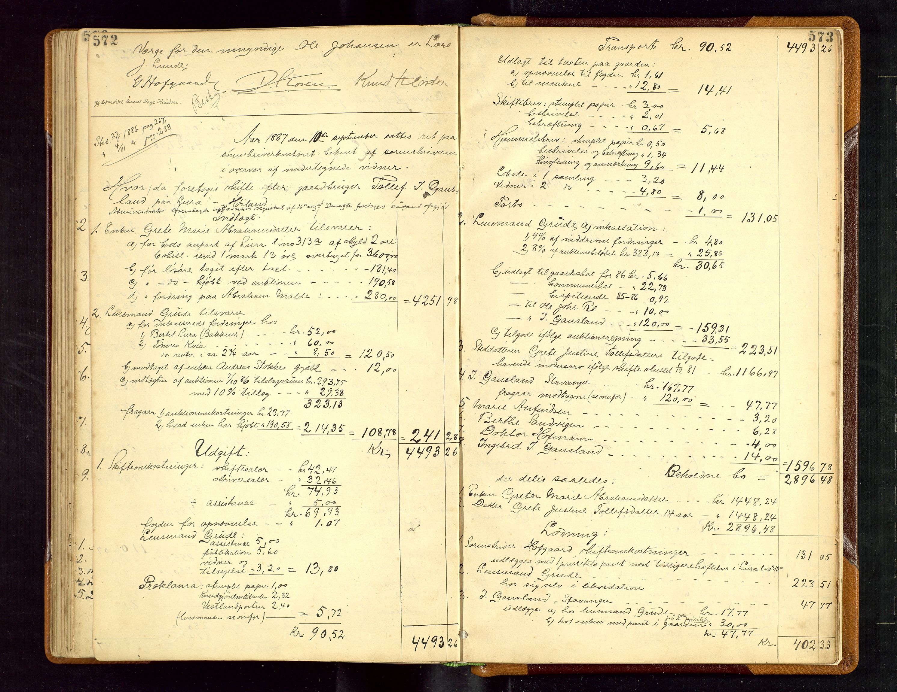 Jæren sorenskriveri, AV/SAST-A-100310/01/5/50/50BB/L0003: SKIFTEUTLODNINGSPROTOKOLL, 1882-1887, p. 572-573