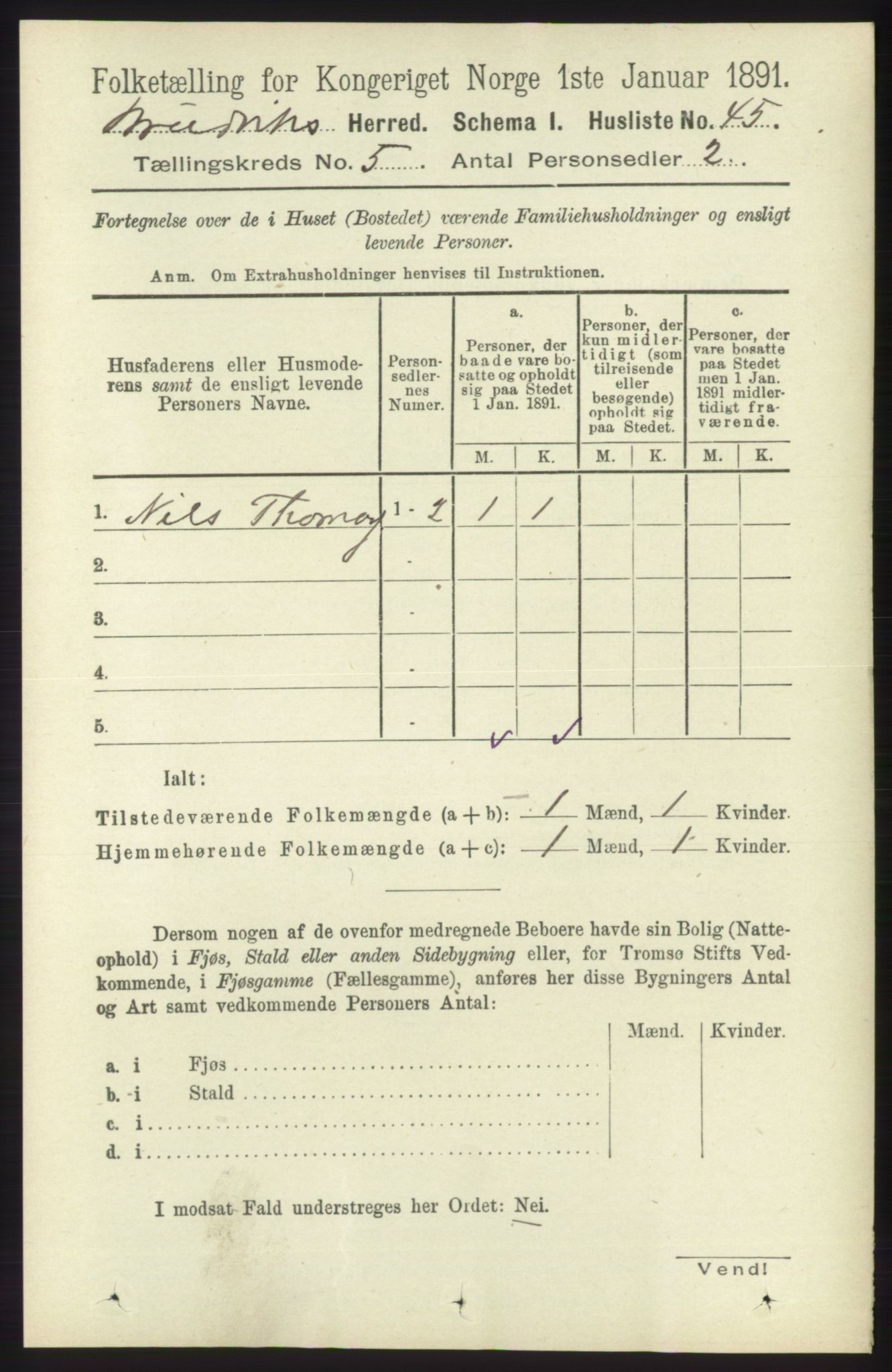 RA, 1891 census for 1251 Bruvik, 1891, p. 1264