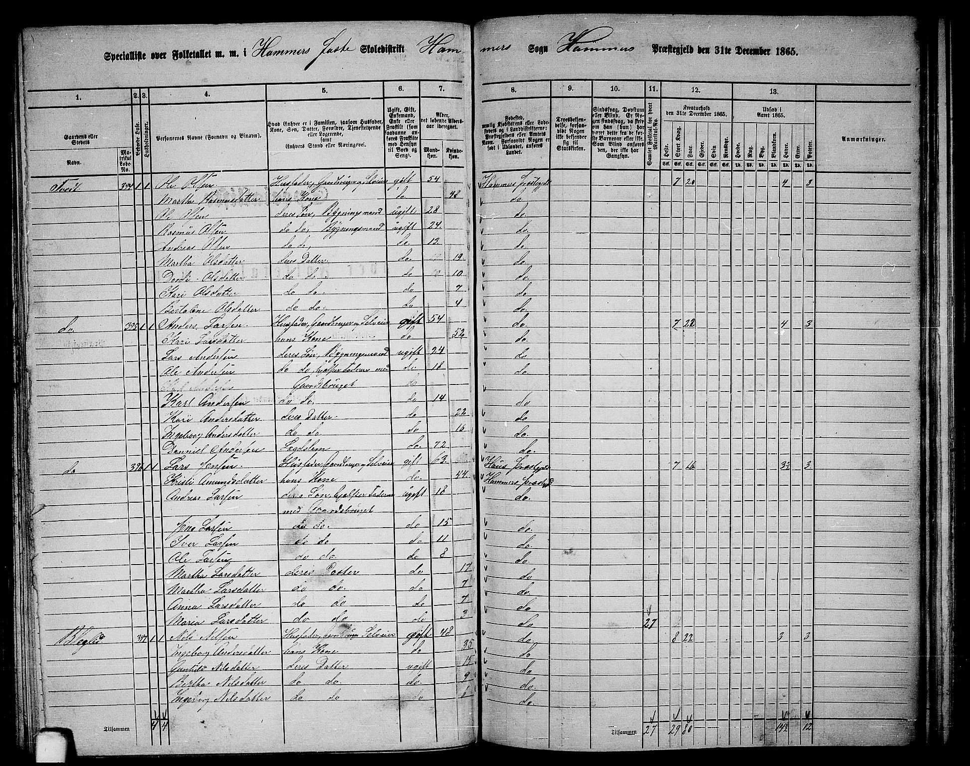 RA, 1865 census for Hamre, 1865, p. 144