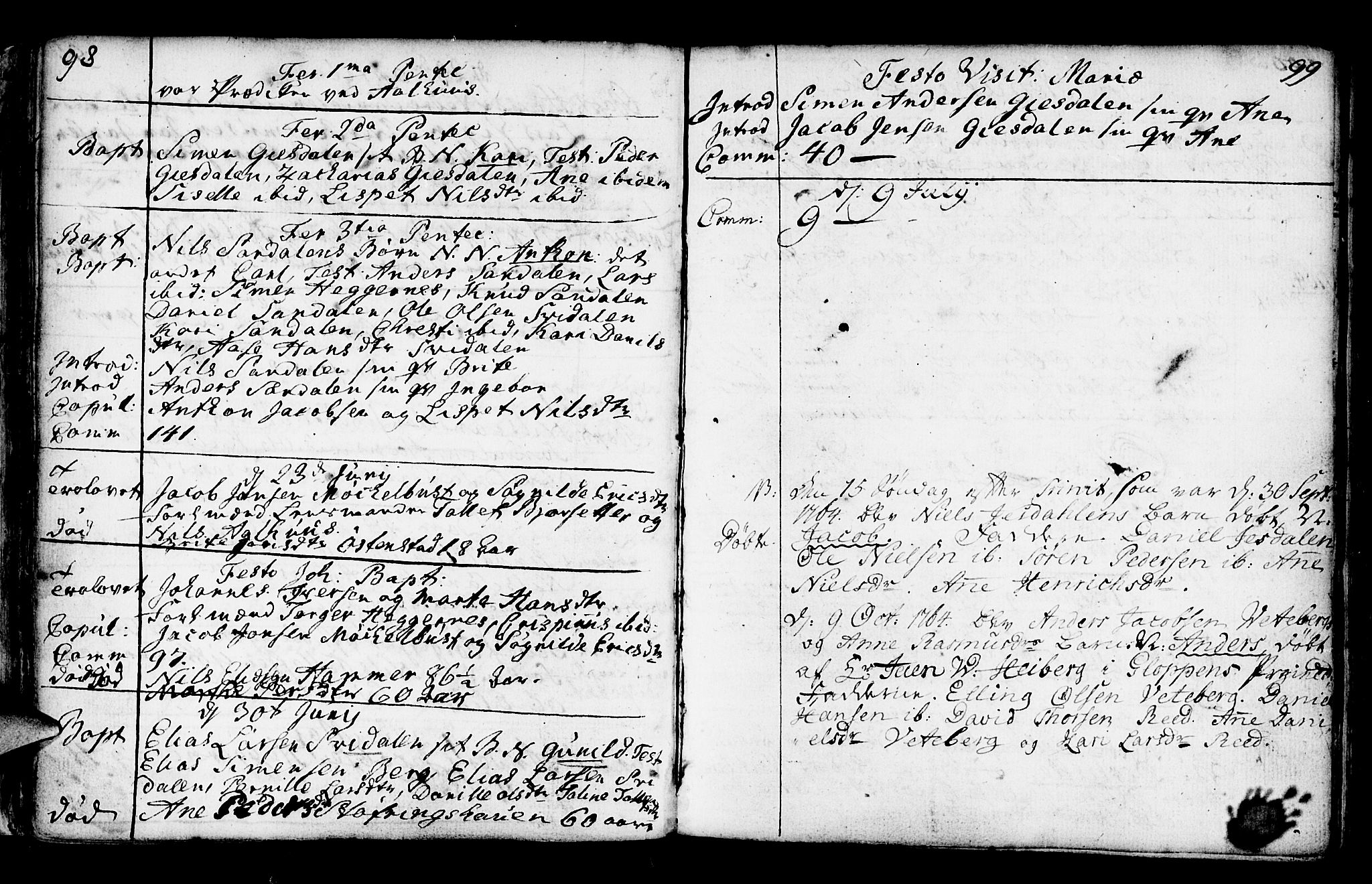 Jølster sokneprestembete, SAB/A-80701/H/Haa/Haaa/L0003: Parish register (official) no. A 3, 1748-1789, p. 98-99