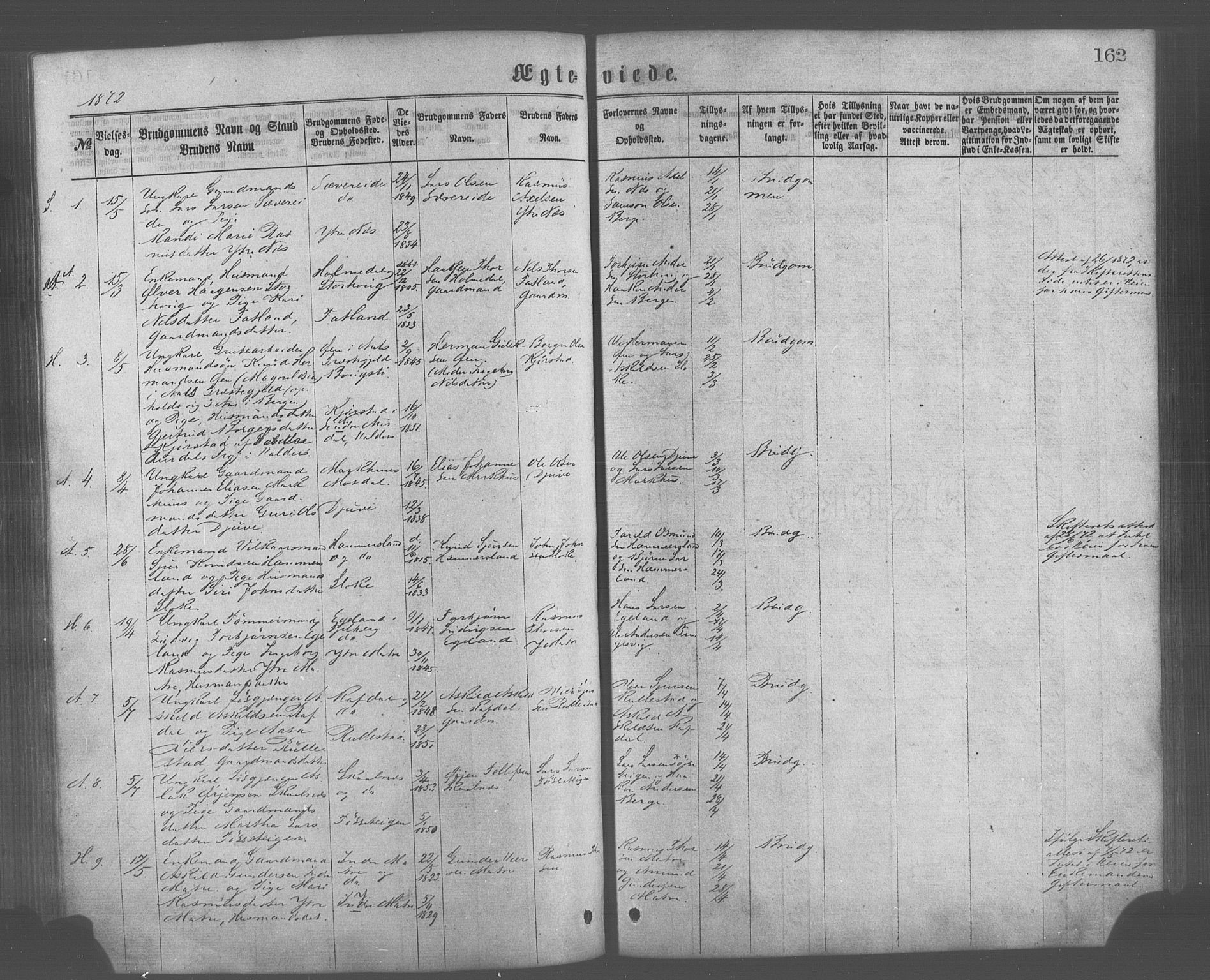 Skånevik sokneprestembete, AV/SAB-A-77801/H/Haa: Parish register (official) no. A 6, 1869-1878, p. 162