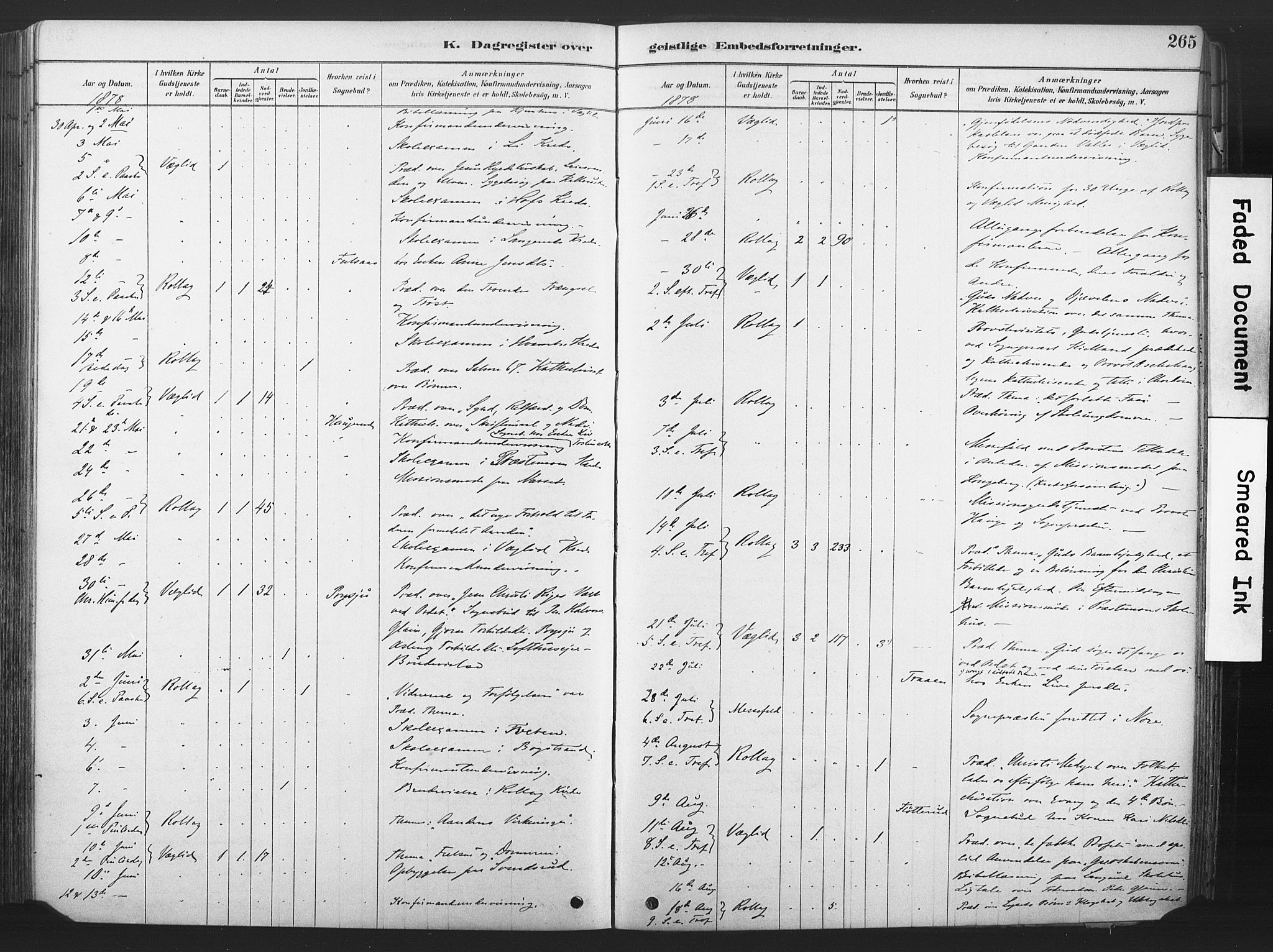 Rollag kirkebøker, AV/SAKO-A-240/F/Fa/L0011: Parish register (official) no. I 11, 1878-1902, p. 265