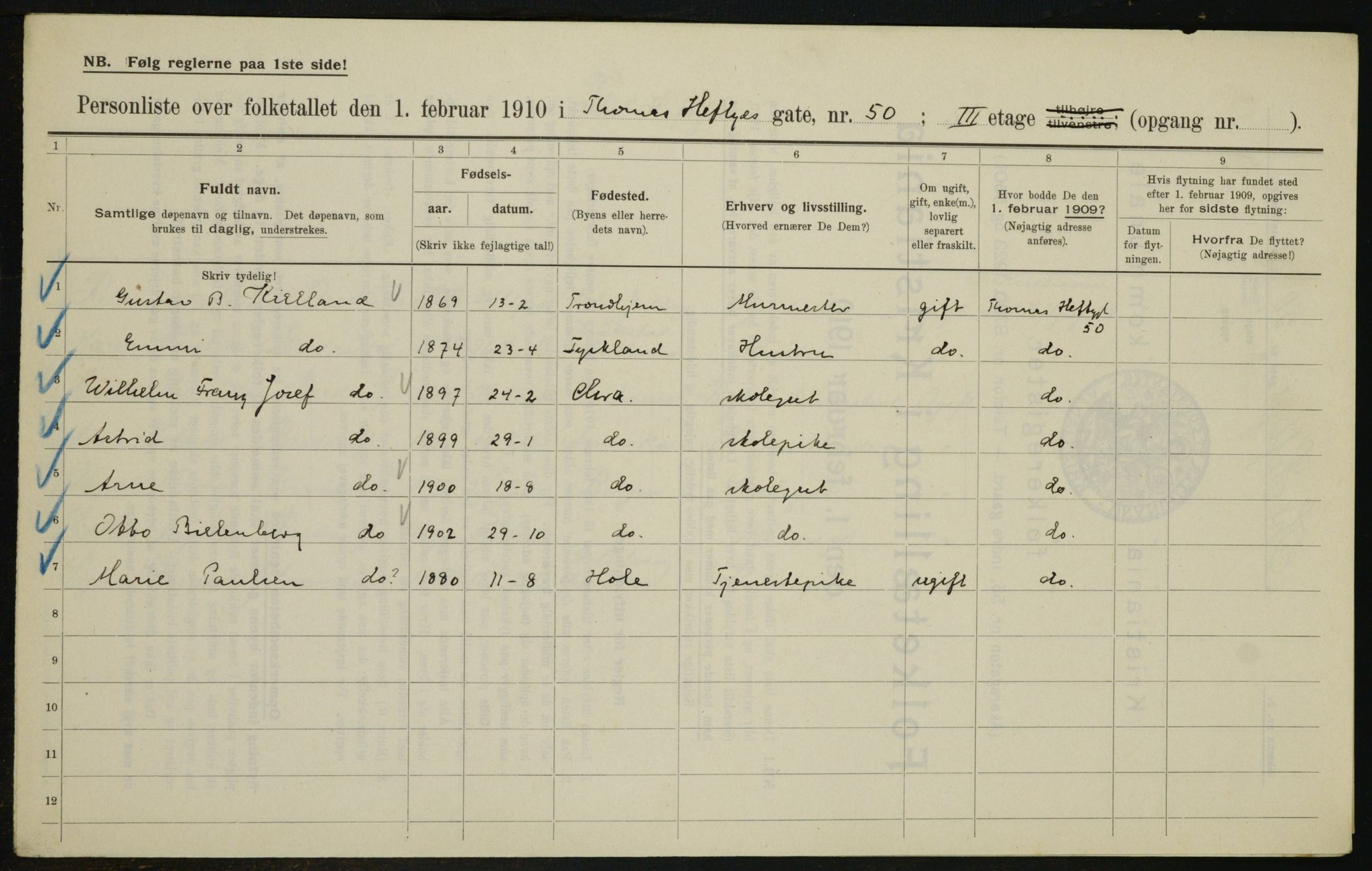 OBA, Municipal Census 1910 for Kristiania, 1910, p. 103650