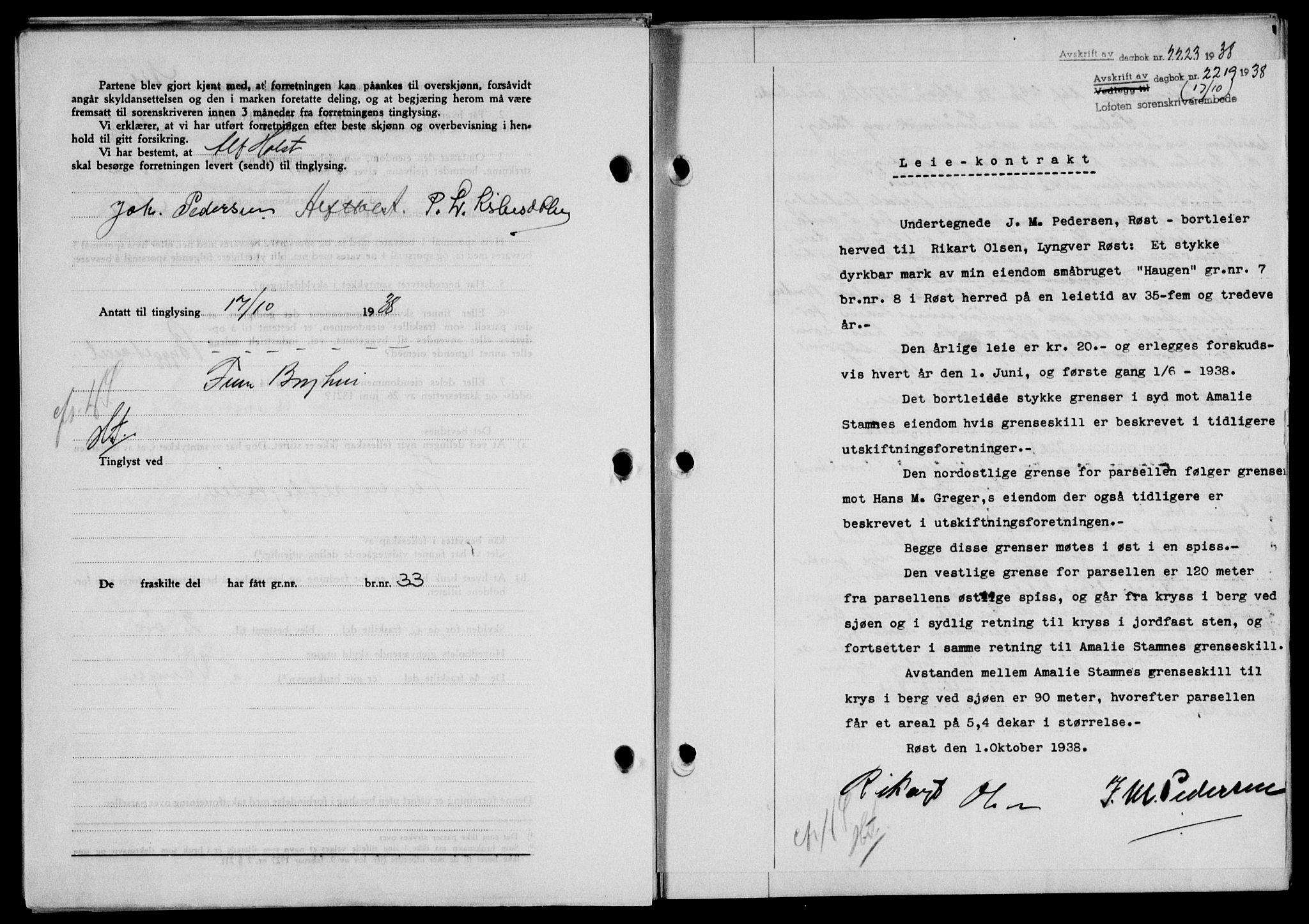 Lofoten sorenskriveri, SAT/A-0017/1/2/2C/L0004a: Mortgage book no. 4a, 1938-1938, Diary no: : 2219/1938