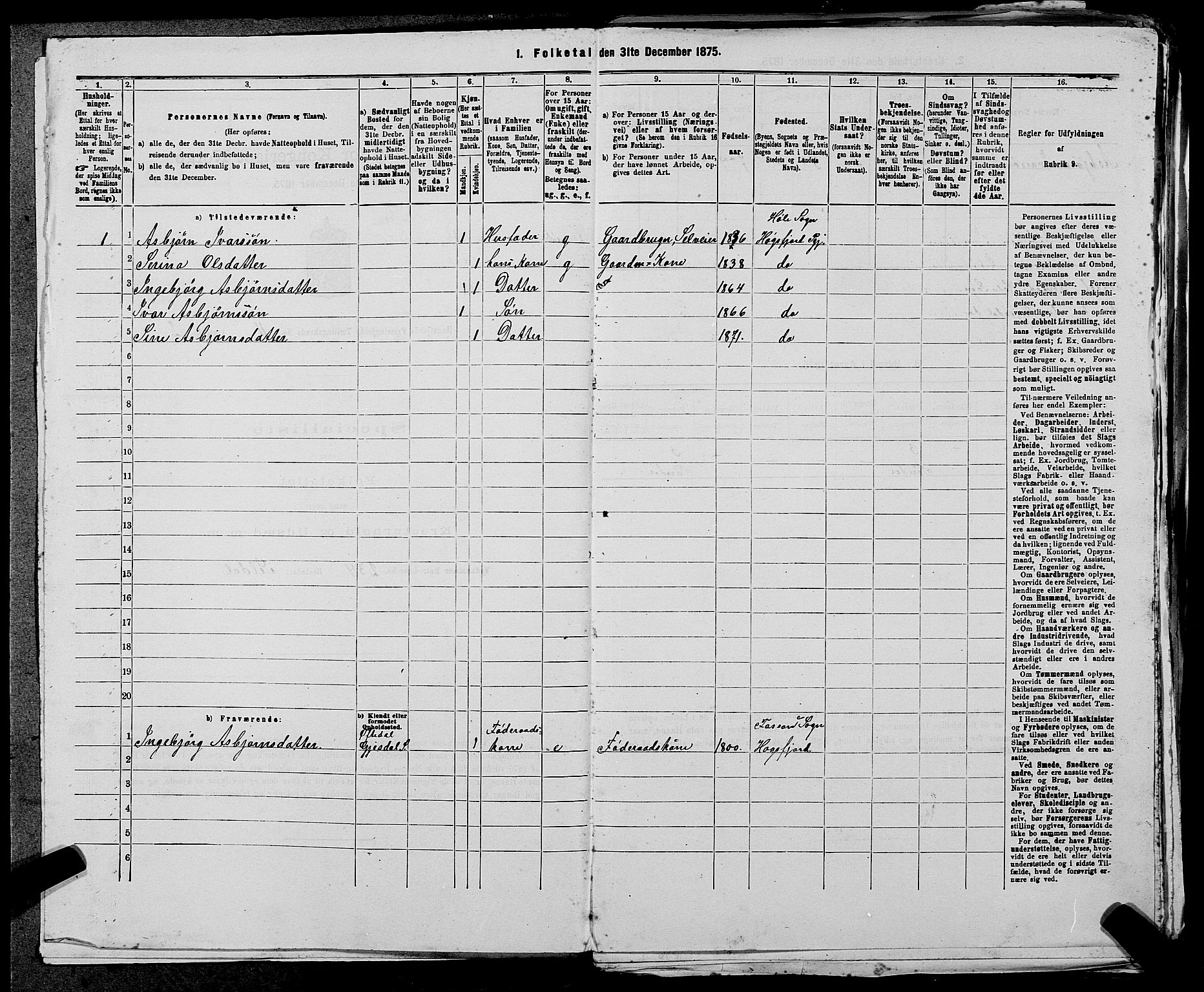 SAST, 1875 census for 1128P Høgsfjord, 1875, p. 893