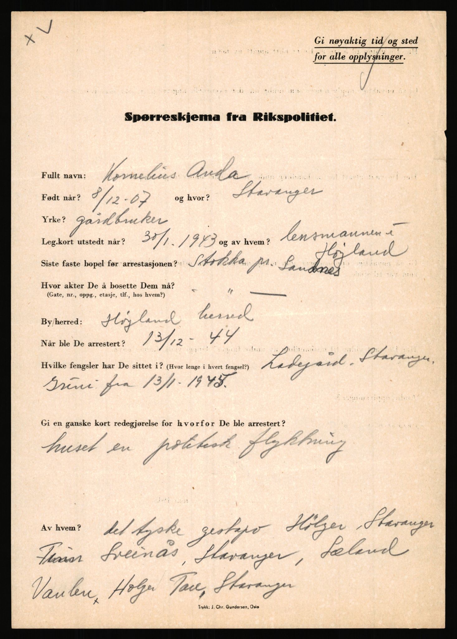 Rikspolitisjefen, AV/RA-S-1560/L/L0001: Abelseth, Rudolf - Berentsen, Odd, 1940-1945, p. 224