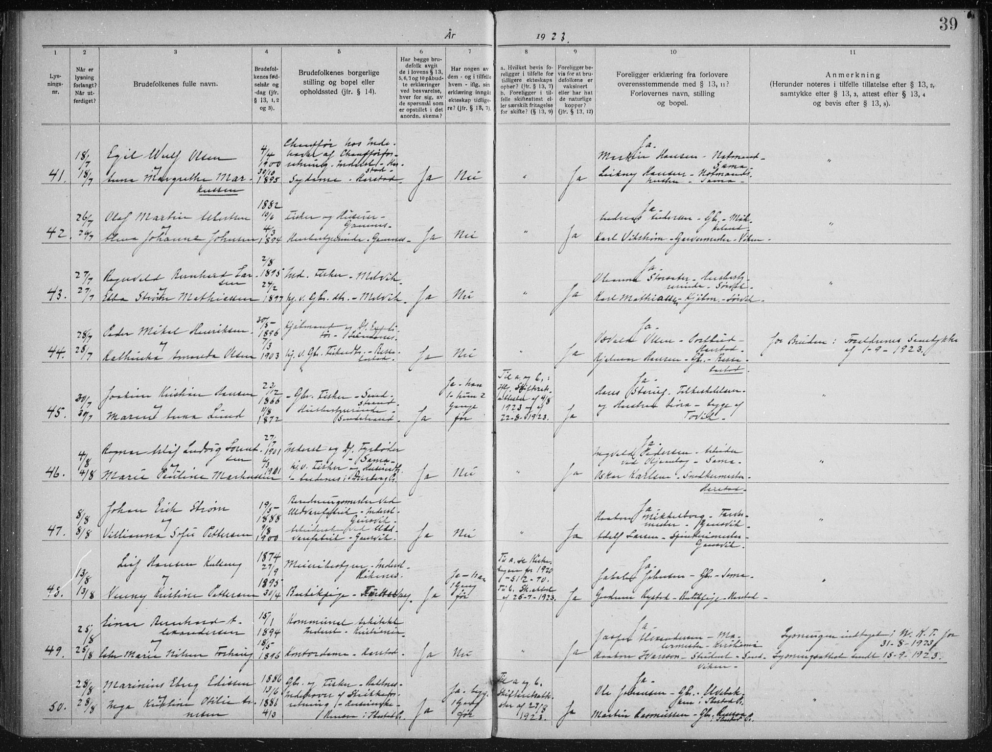 Trondenes sokneprestkontor, AV/SATØ-S-1319/I/Ib/L0099: Banns register no. 99, 1919-1930, p. 39