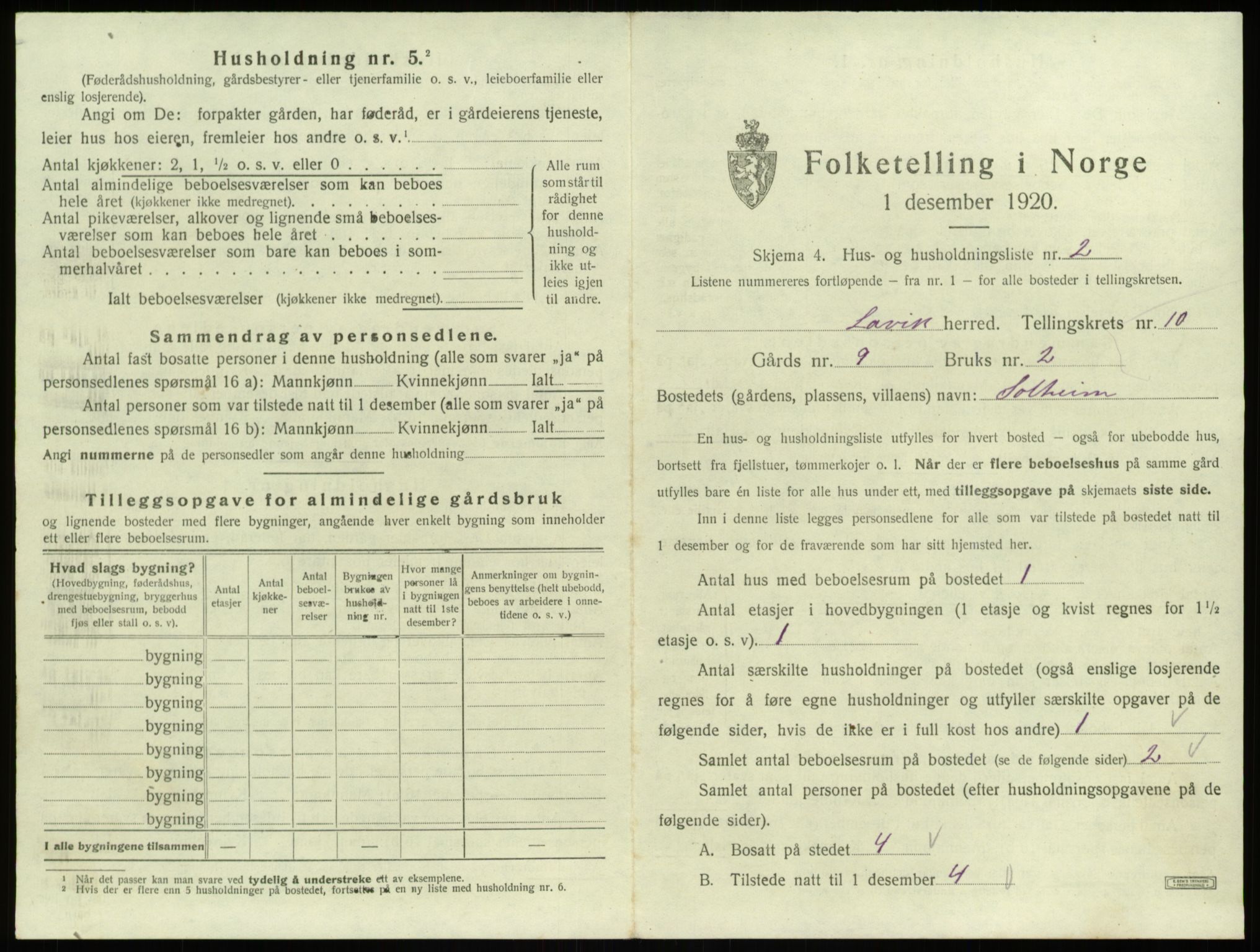 SAB, 1920 census for Lavik, 1920, p. 360