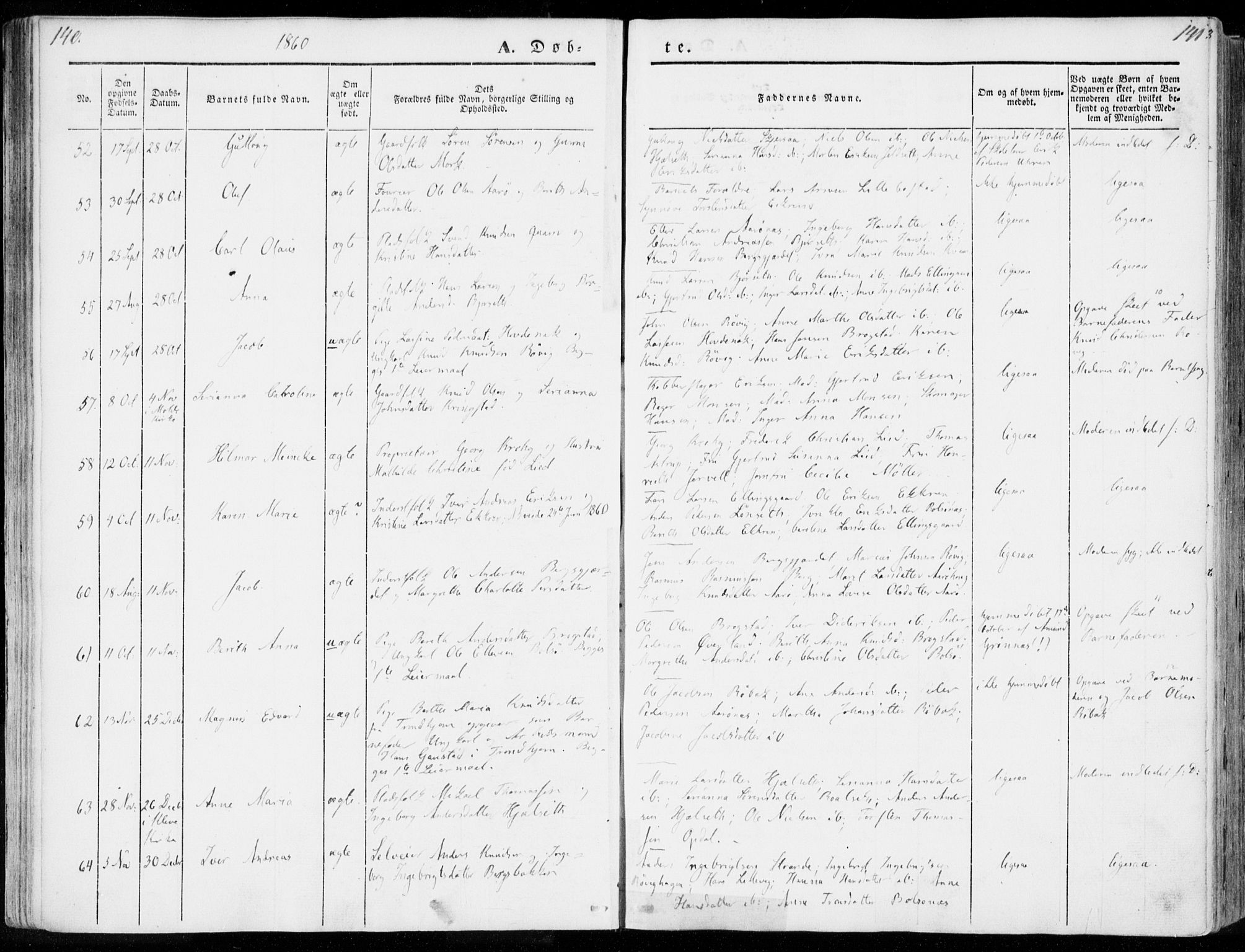 Ministerialprotokoller, klokkerbøker og fødselsregistre - Møre og Romsdal, AV/SAT-A-1454/555/L0653: Parish register (official) no. 555A04, 1843-1869, p. 140-141