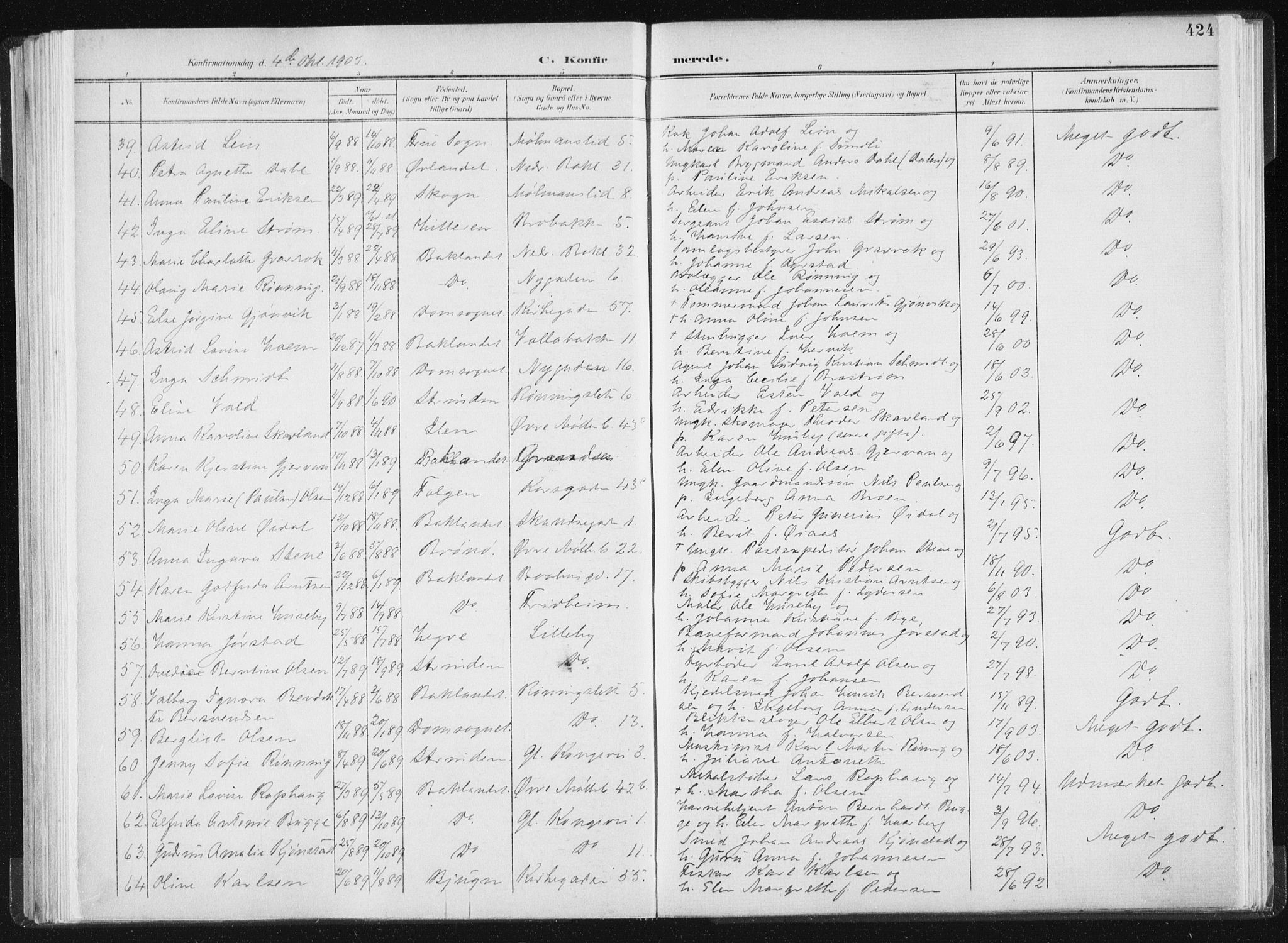 Ministerialprotokoller, klokkerbøker og fødselsregistre - Sør-Trøndelag, AV/SAT-A-1456/604/L0200: Parish register (official) no. 604A20II, 1901-1908, p. 424