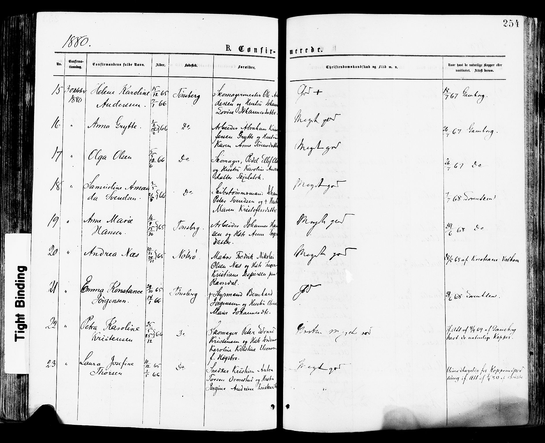 Tønsberg kirkebøker, AV/SAKO-A-330/F/Fa/L0010: Parish register (official) no. I 10, 1874-1880, p. 254