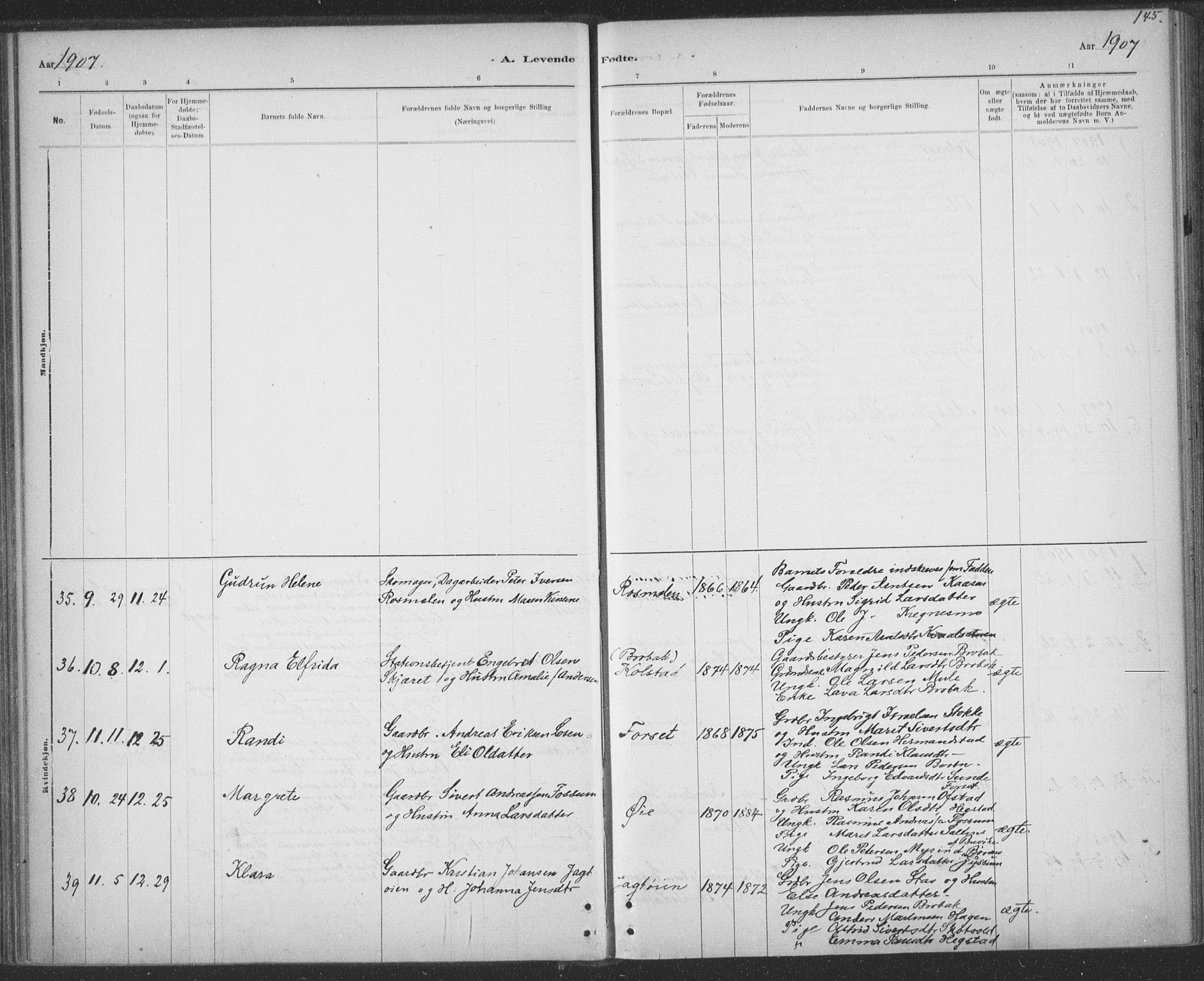 Ministerialprotokoller, klokkerbøker og fødselsregistre - Sør-Trøndelag, SAT/A-1456/691/L1085: Parish register (official) no. 691A17, 1887-1908, p. 145