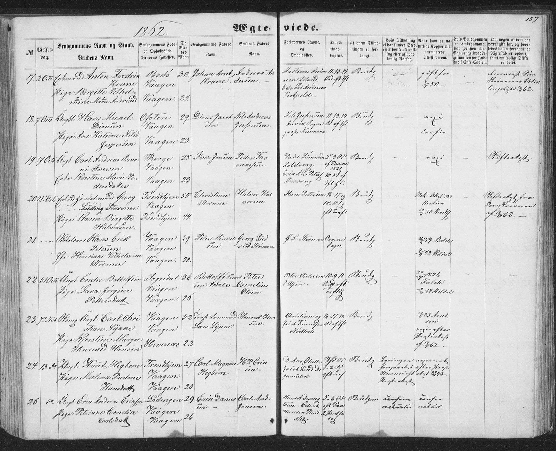 Ministerialprotokoller, klokkerbøker og fødselsregistre - Nordland, SAT/A-1459/874/L1073: Parish register (copy) no. 874C02, 1860-1870, p. 157