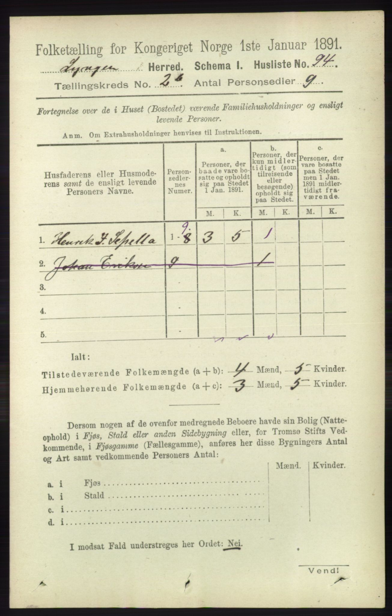 RA, 1891 census for 1938 Lyngen, 1891, p. 2462